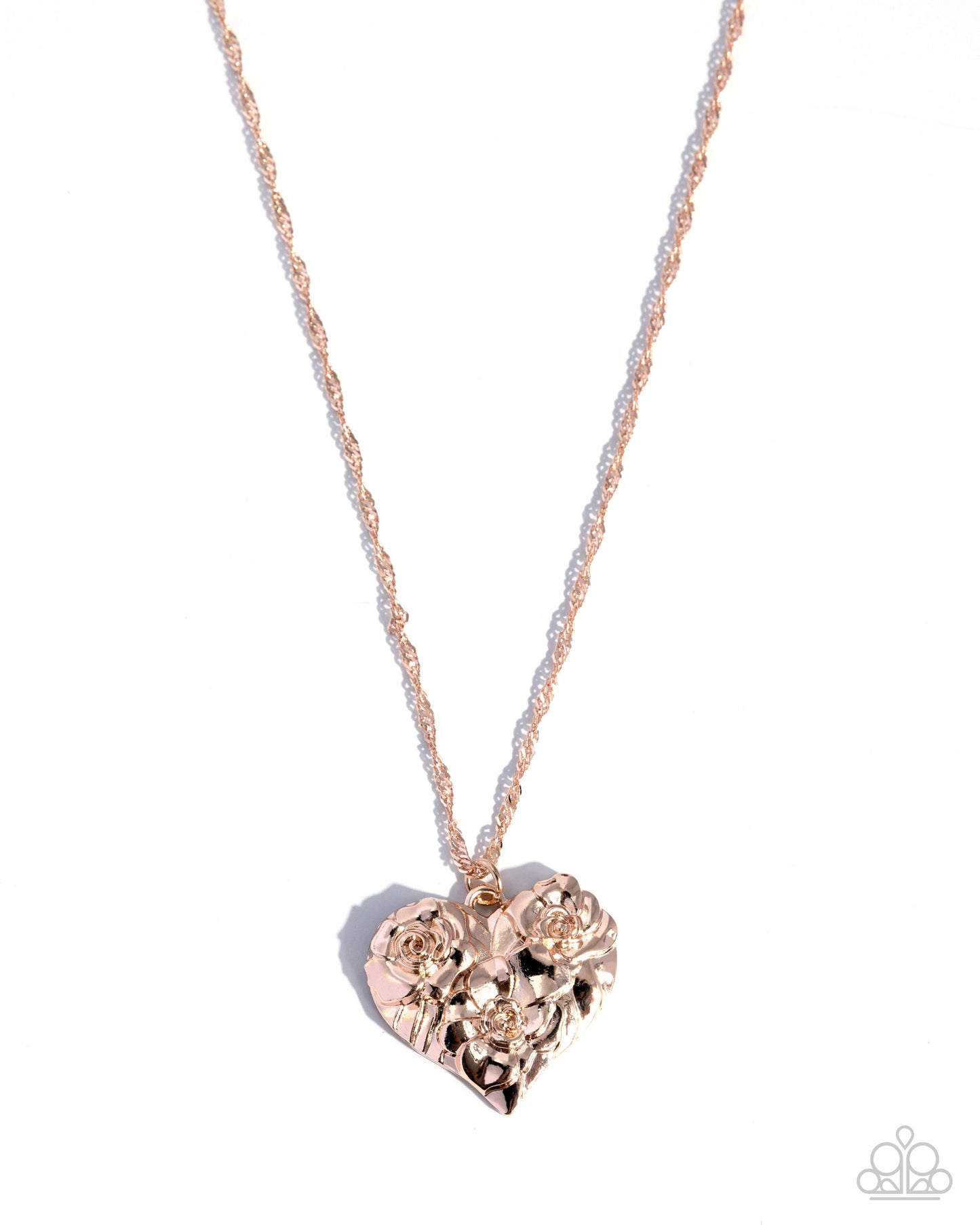 Paparazzi Vintage Flair - Rose Gold Heart Flower Necklace N1318
