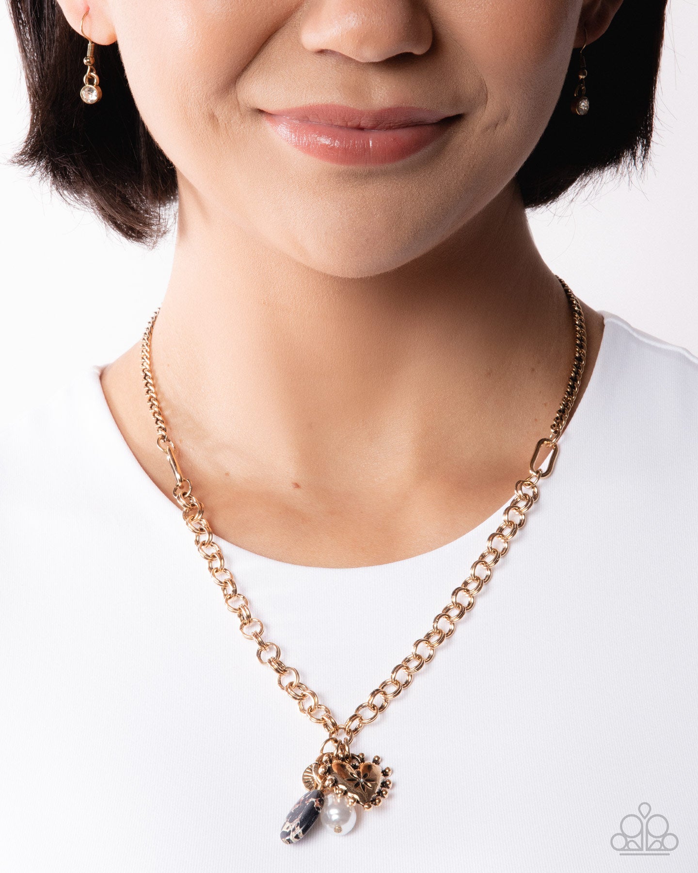 Paparazzi Fabulous Fan - Black & Brown Marbled Stone, Gold Padlock Heart charm Style Necklace N3933