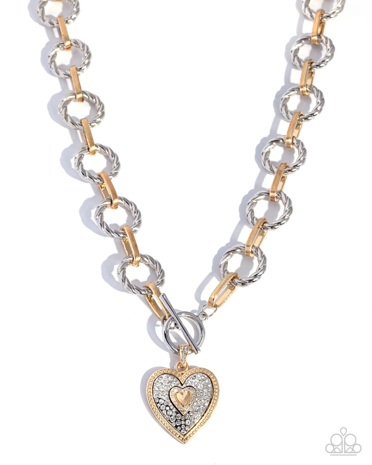 Paparazzi MVP Matchmaker - White Rhinestone Silver Gold Heart Toggle Necklace - EMP 2026