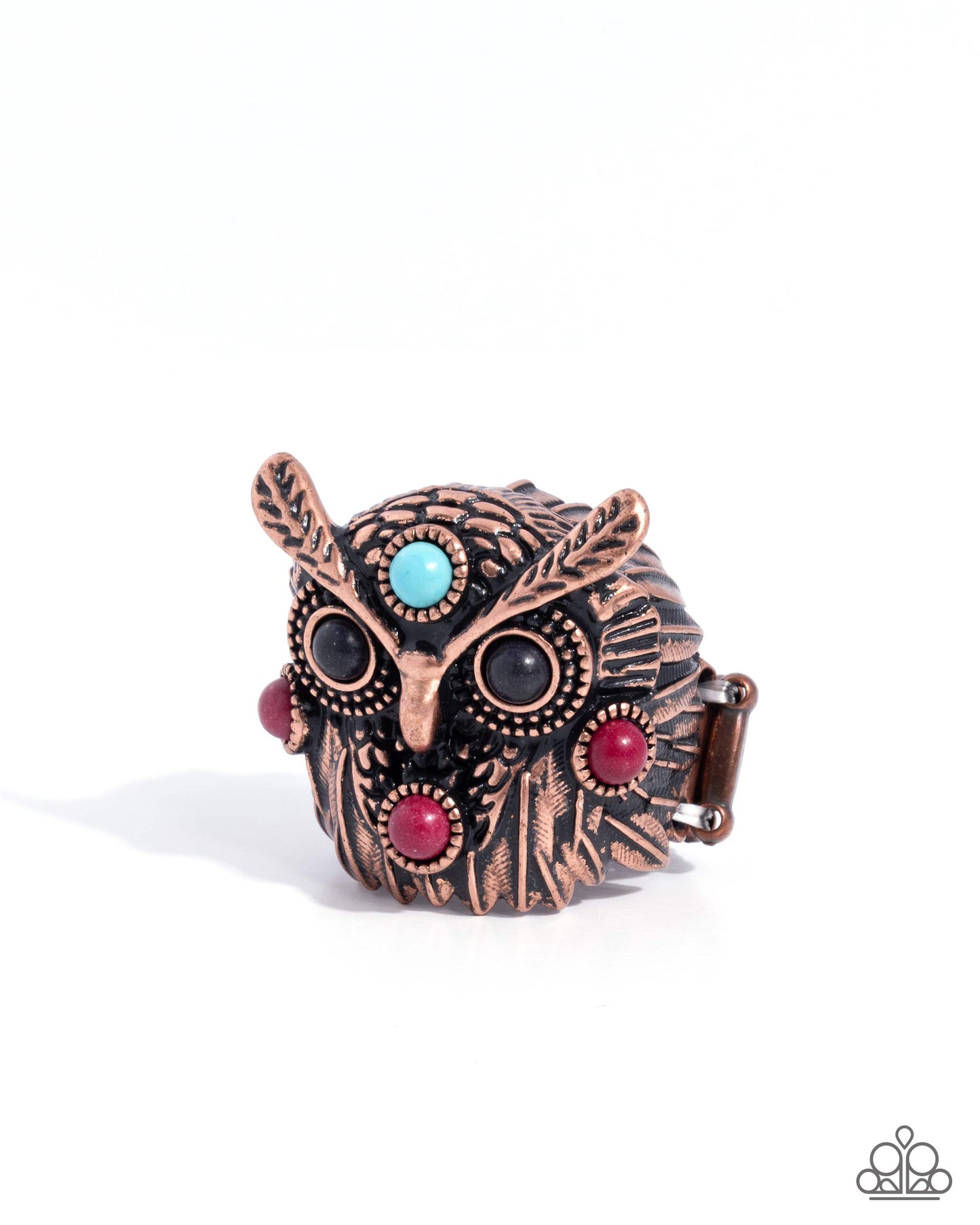 Paparazzi Owl Obligato - Copper, Chili Oil, Black & Turquoise Stone Owl Ring R1330