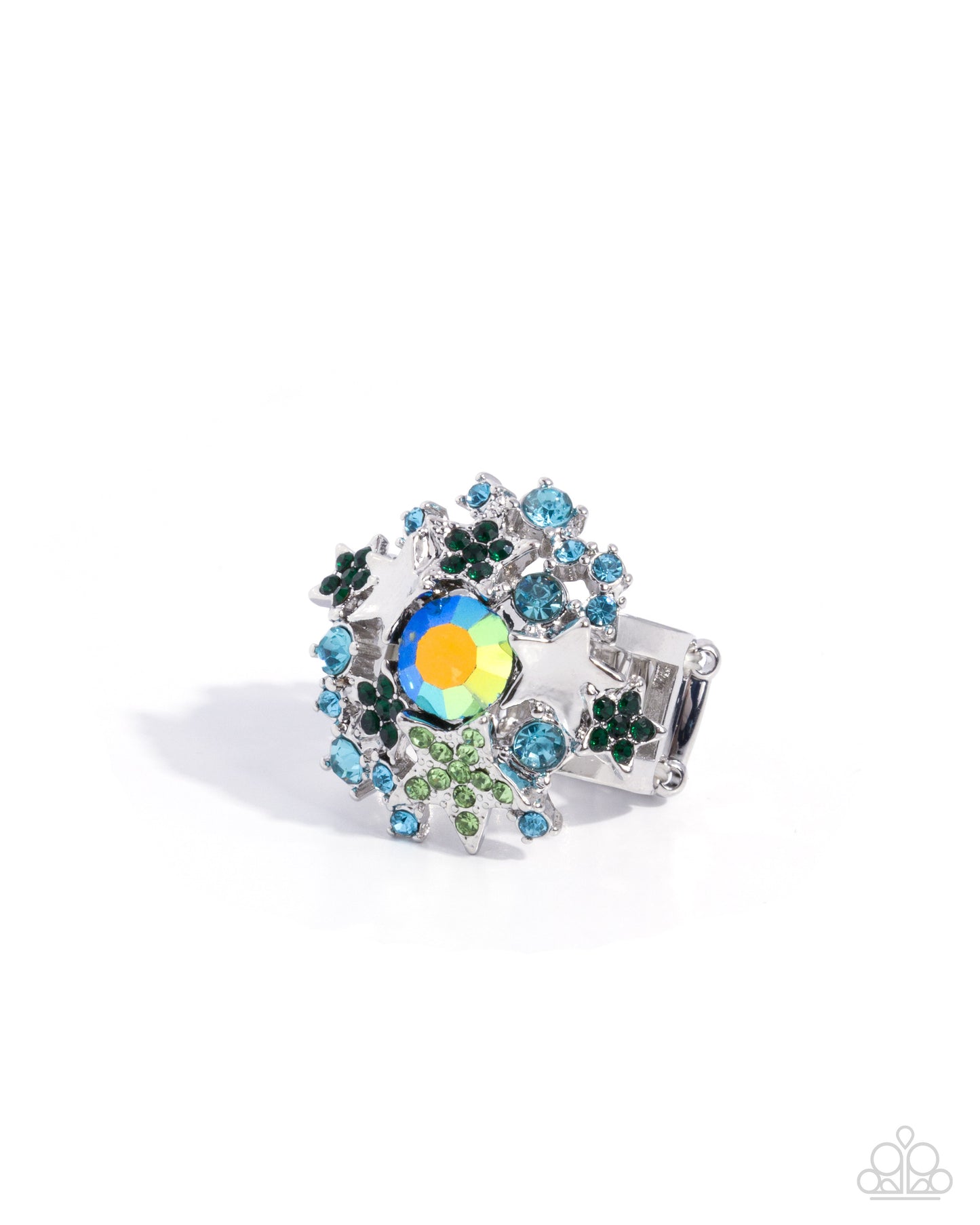 Paparazzi Seize the Galaxy - Green, Emerald Green, Aquamarine & Iridescent Rhinestone Ring R1389