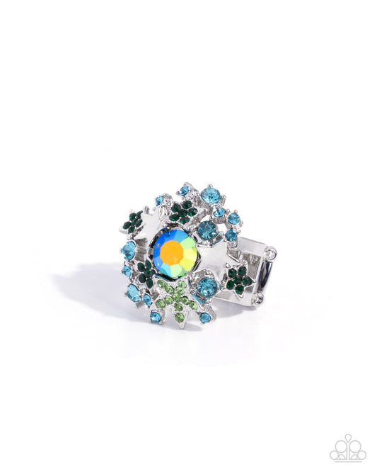 Paparazzi Seize the Galaxy - Green, Emerald Green, Aquamarine & Iridescent Rhinestone Ring R1389