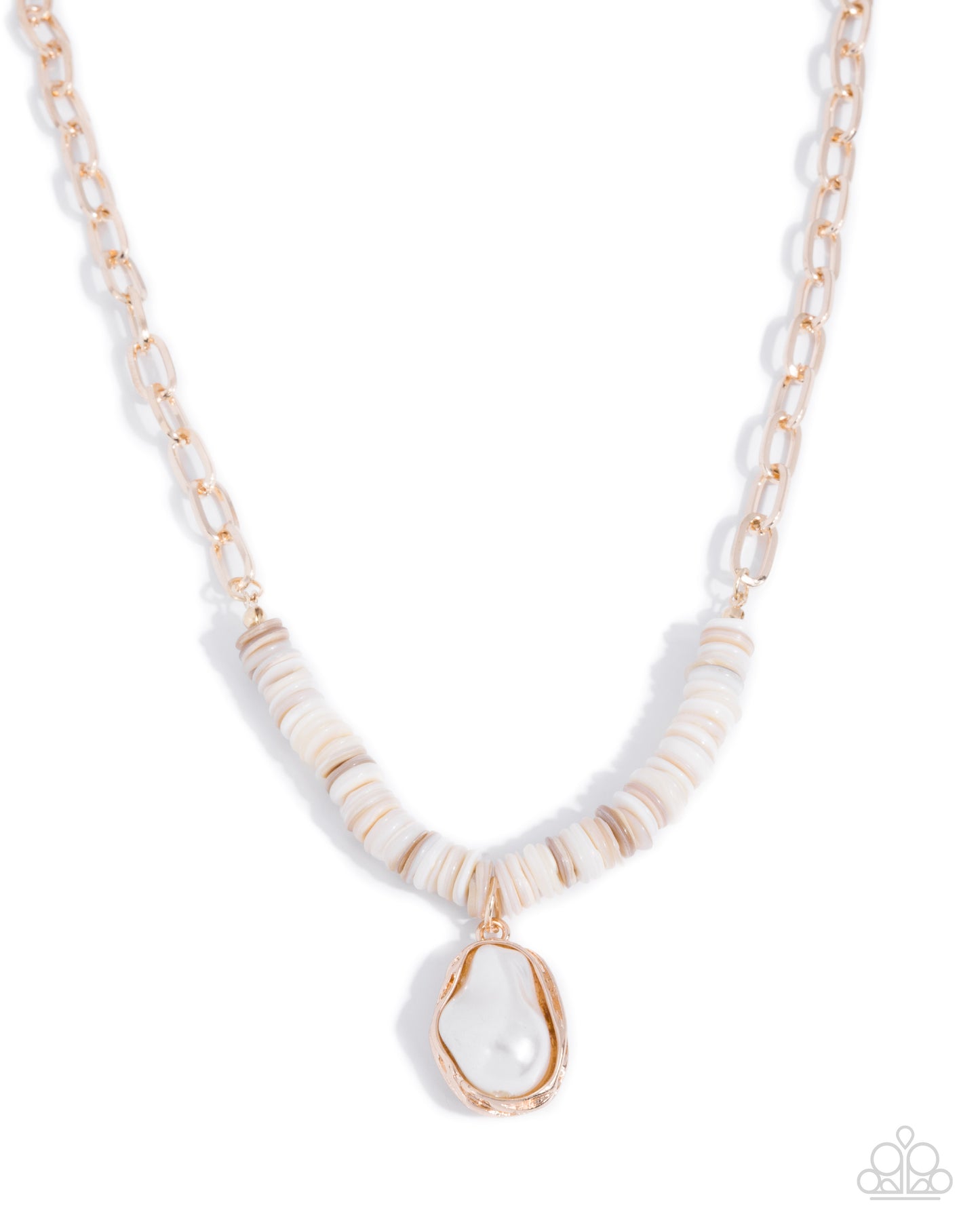 Paparazzi Coastal Cause - Gold & White Shell Necklace