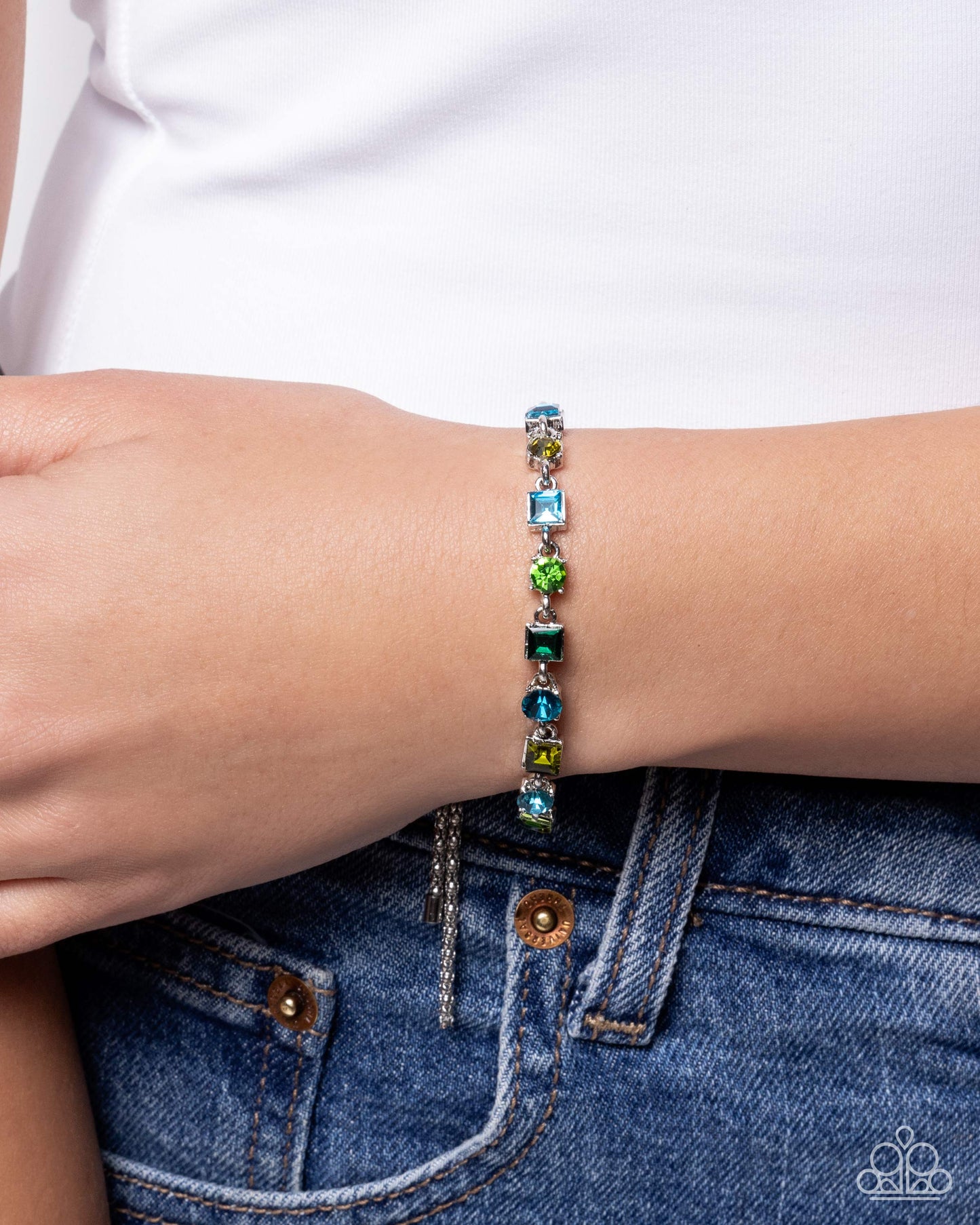 Paparazzi Checking for Chic - Green, Blue Multicolored Gem Sliding Bead Closure Bracelet B2569