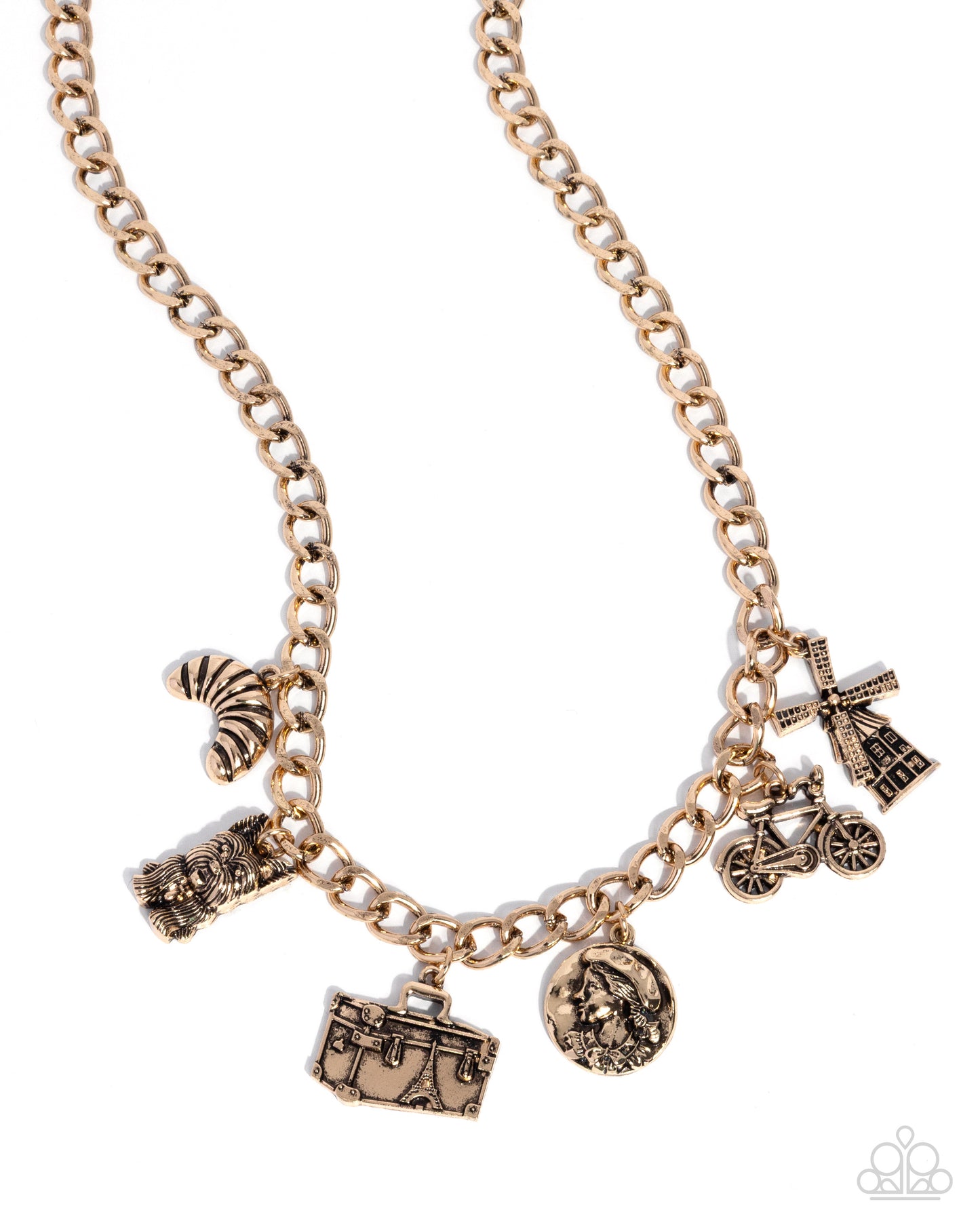 Paparazzi French Fashion - Gold Antiqued Charmed French Style Necklace & Bracelet Set