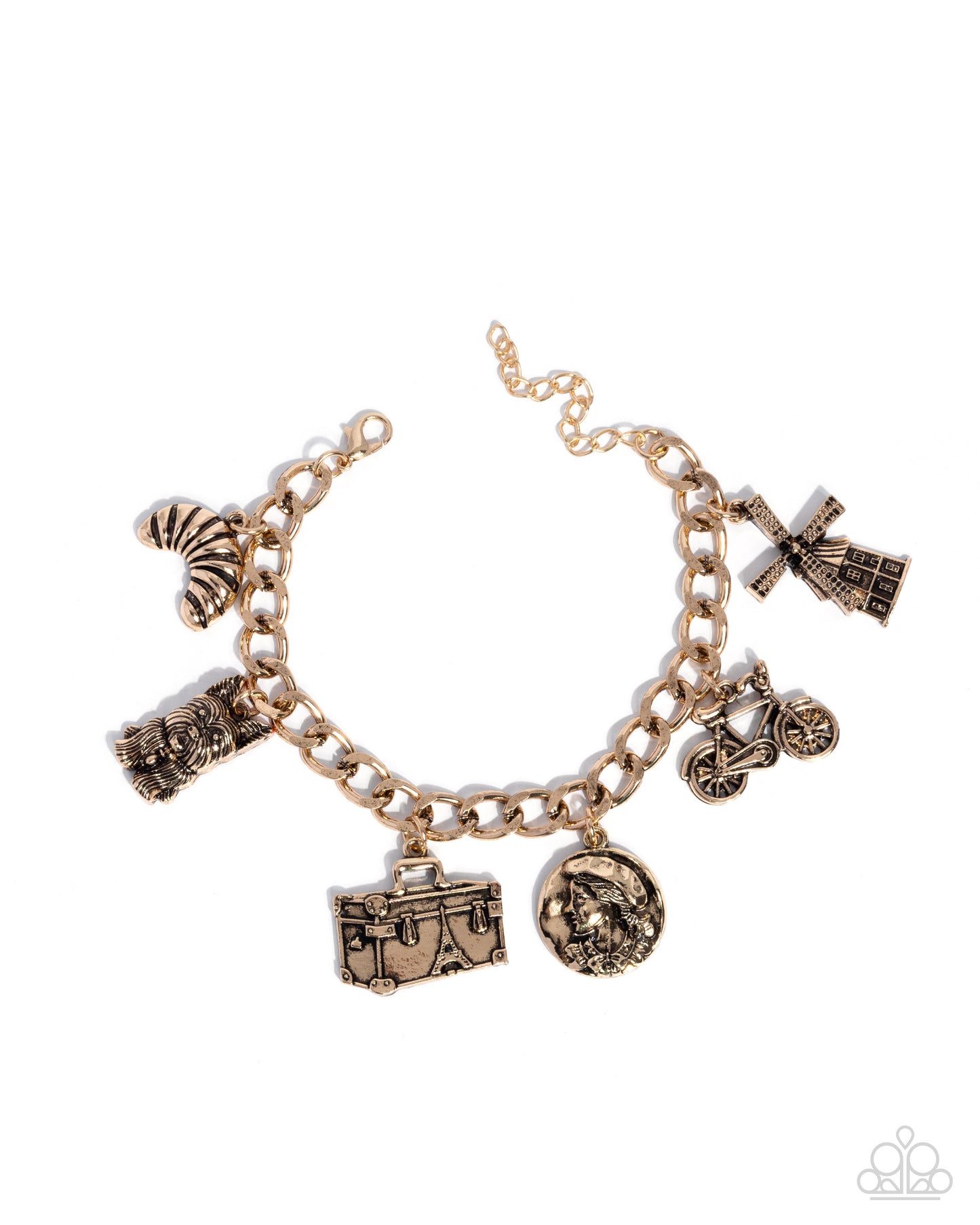 Paparazzi French Fashion - Gold Antiqued Charmed French Style Necklace & Bracelet Set