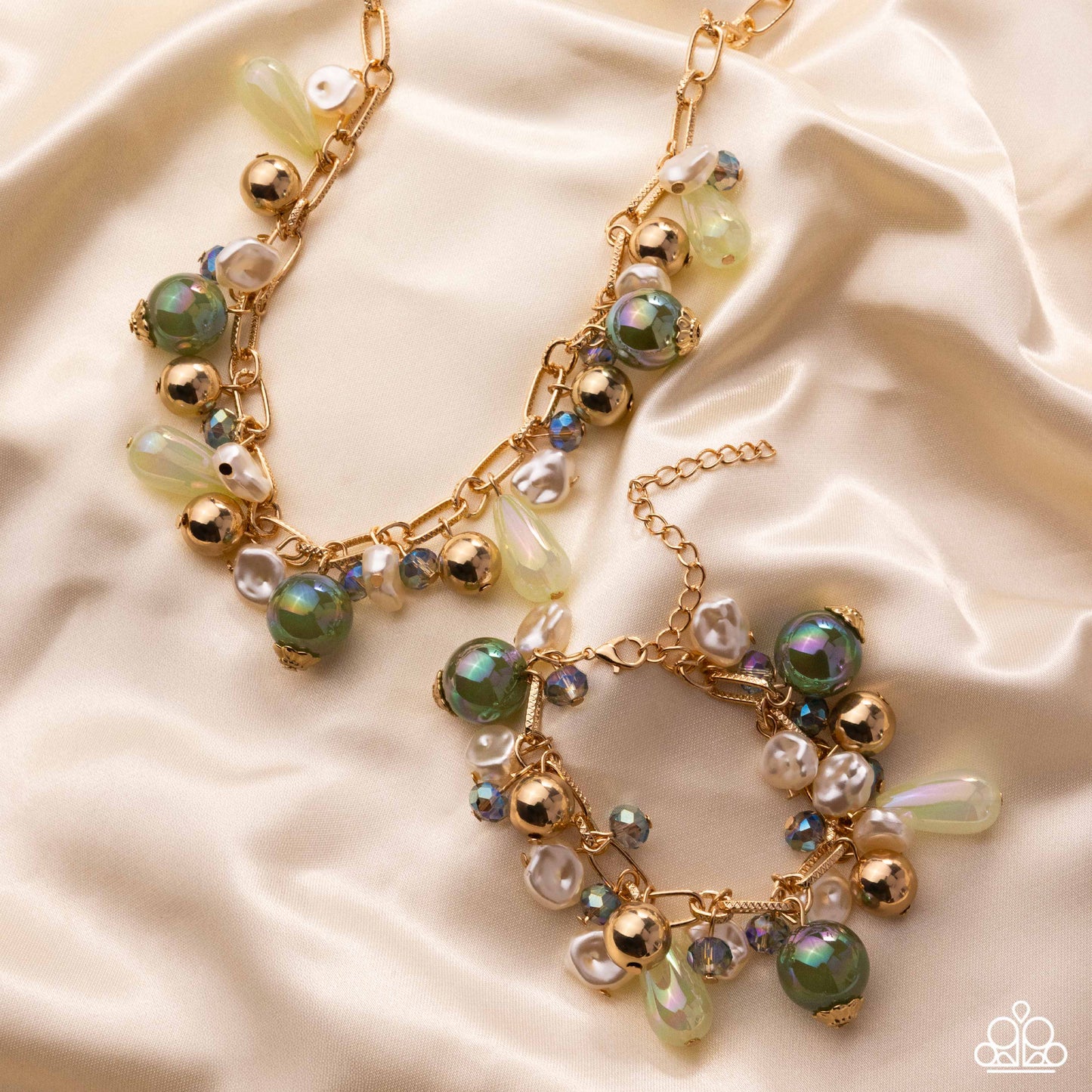 Paparazzi Dreamy Duet - Green - Dreamy Decadence Necklace, Bracelet: Green Dreamy Delivery Set N3520