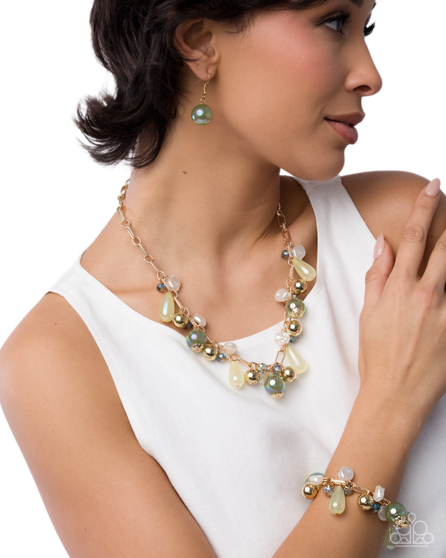 Paparazzi Dreamy Duet - Green - Dreamy Decadence Necklace, Bracelet: Green Dreamy Delivery Set N3520