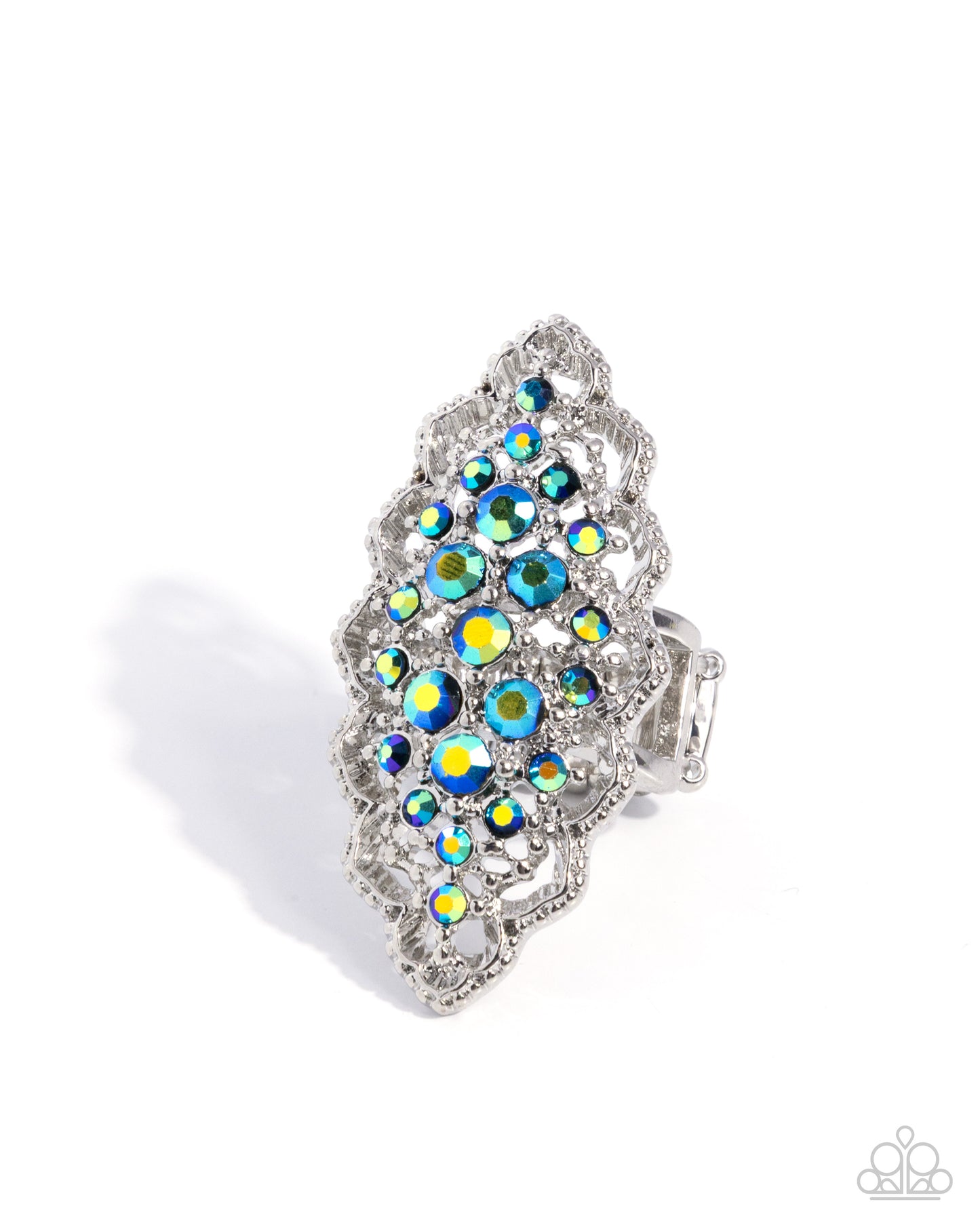 Paparazzi Welcome Waltz - Green Emerald Iridescent Rhinestone & Silver Stud Ring R1383