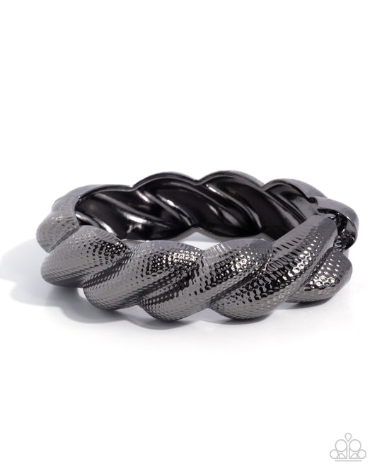Paparazzi Brazen Braid - Black Gunmetal Crimped Detail Hinged Bracelet B2711