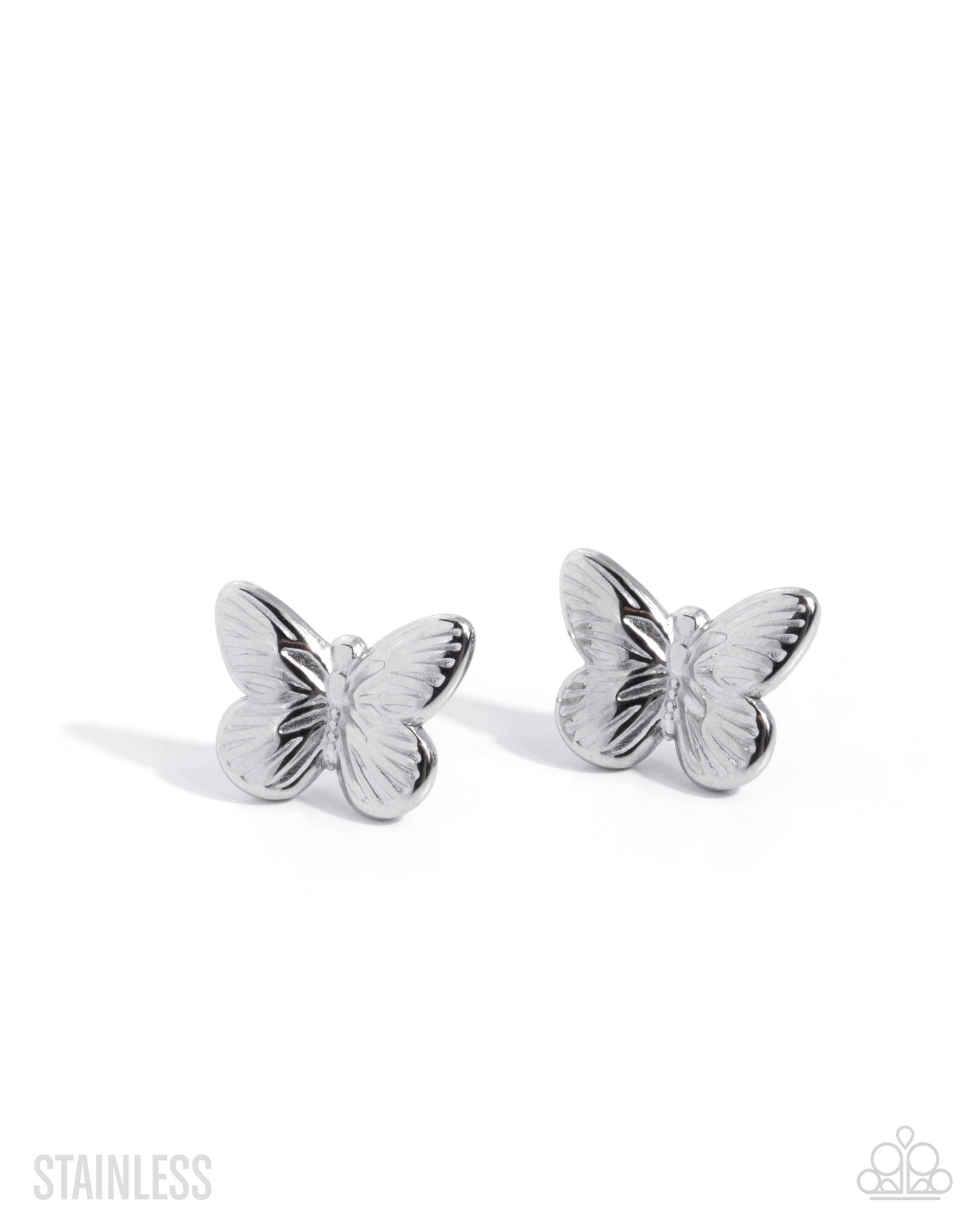 Paparazzi Monarch Moment - Silver Stainless Steel Butterfly Post Earring E3023