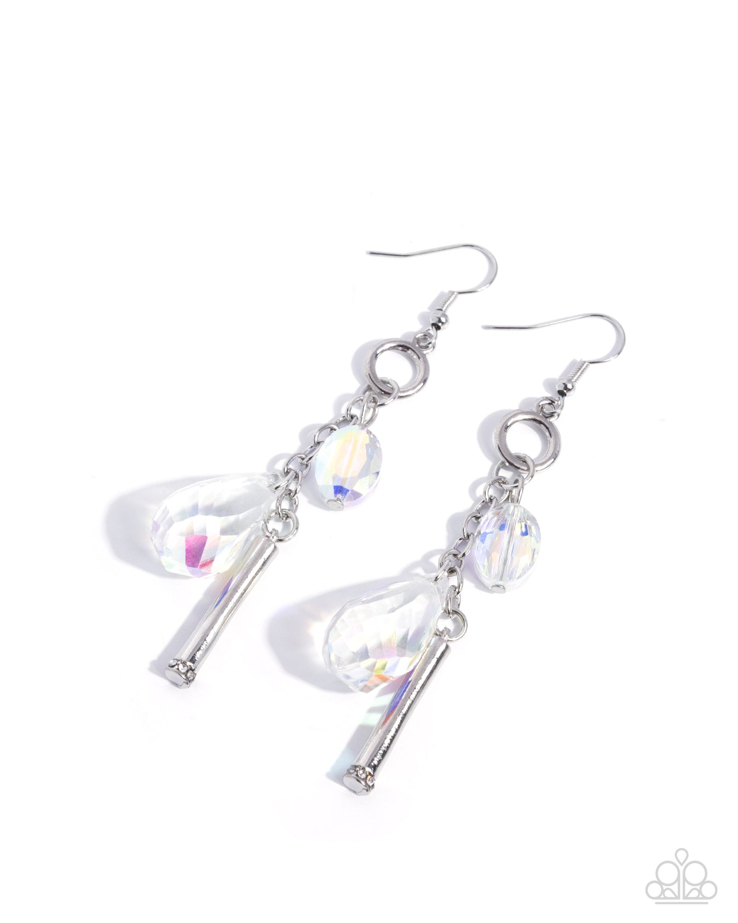 Paparazzi Sophisticated Status - White Iridescent Beads Silver Earring E3347