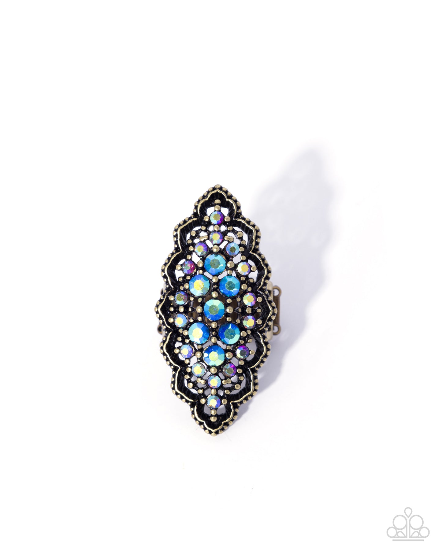Paparazzi Welcome Waltz - Brass, Multicolored Blue Iridescent Rhinestone Ring R1346