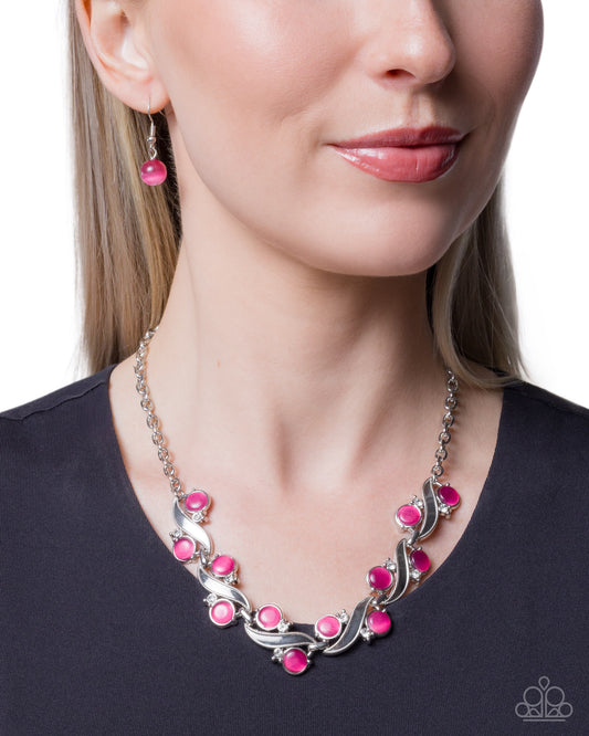 Paparazzi Balanced Bliss - Pink Cat's Eye Stone Silver Necklace N4064