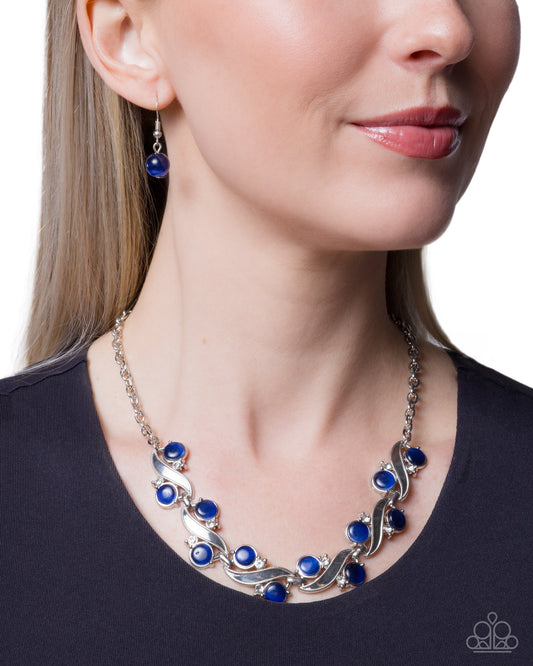 Paparazzi Balanced Bliss - Blue Cat's Eye Stone Silver Necklace