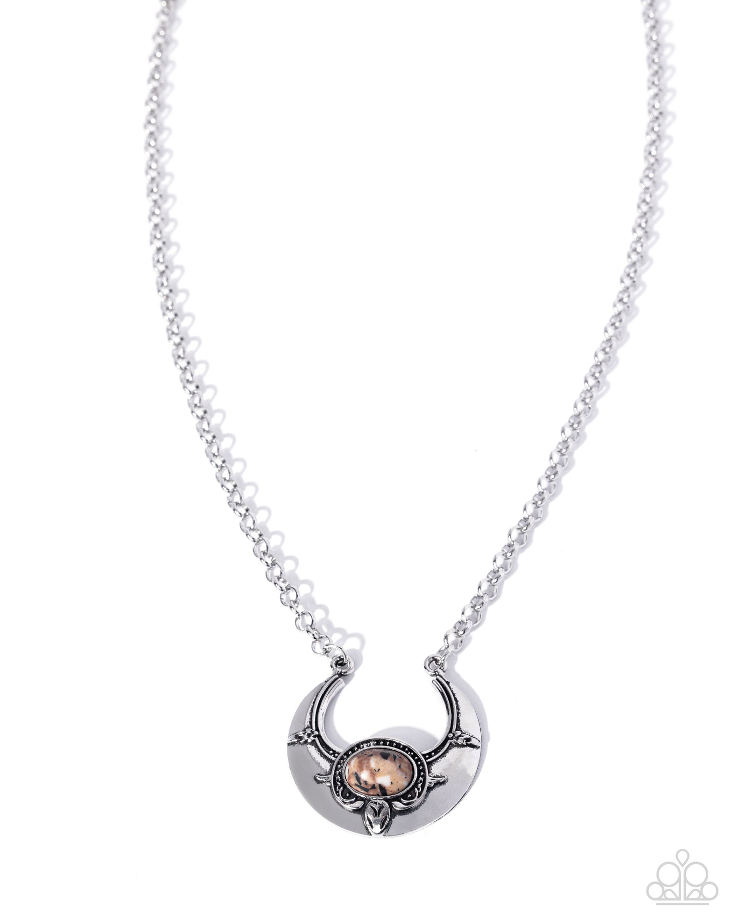 Paparazzi Passionate Principle - Brown Stone Half Circle Silver Santa Fe Style Necklace N3965