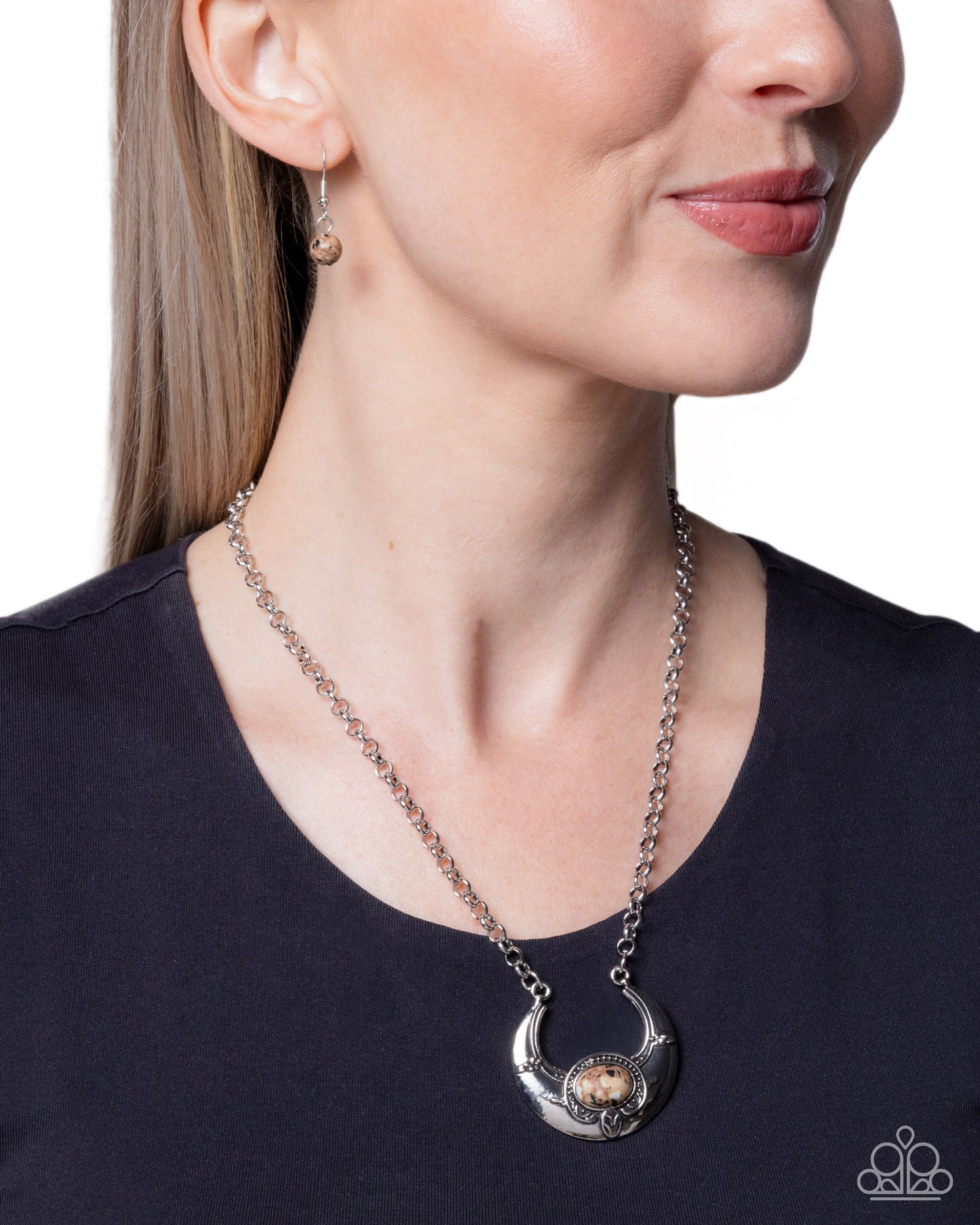Paparazzi Passionate Principle - Brown Stone Half Circle Silver Santa Fe Style Necklace N3965