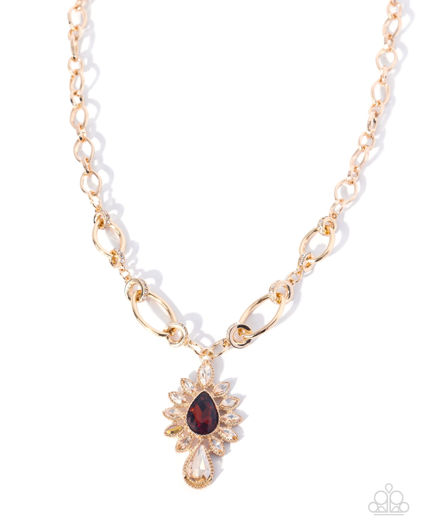 Paparazzi Standout Strut - Brown Topaz, Glassy Peach & Aurum Gem Gold Necklace