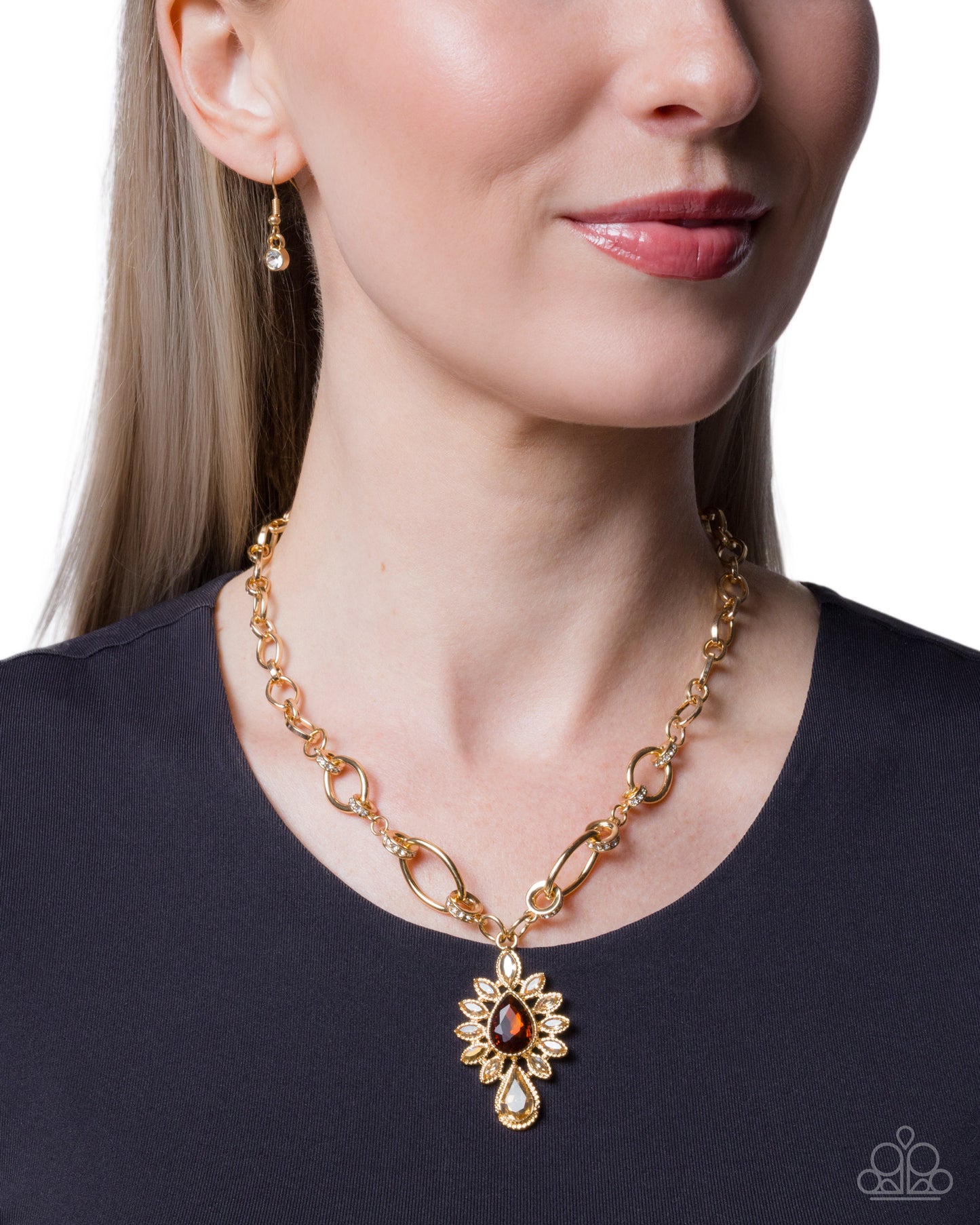 Paparazzi Standout Strut - Brown Topaz, Glassy Peach & Aurum Gem Gold Necklace