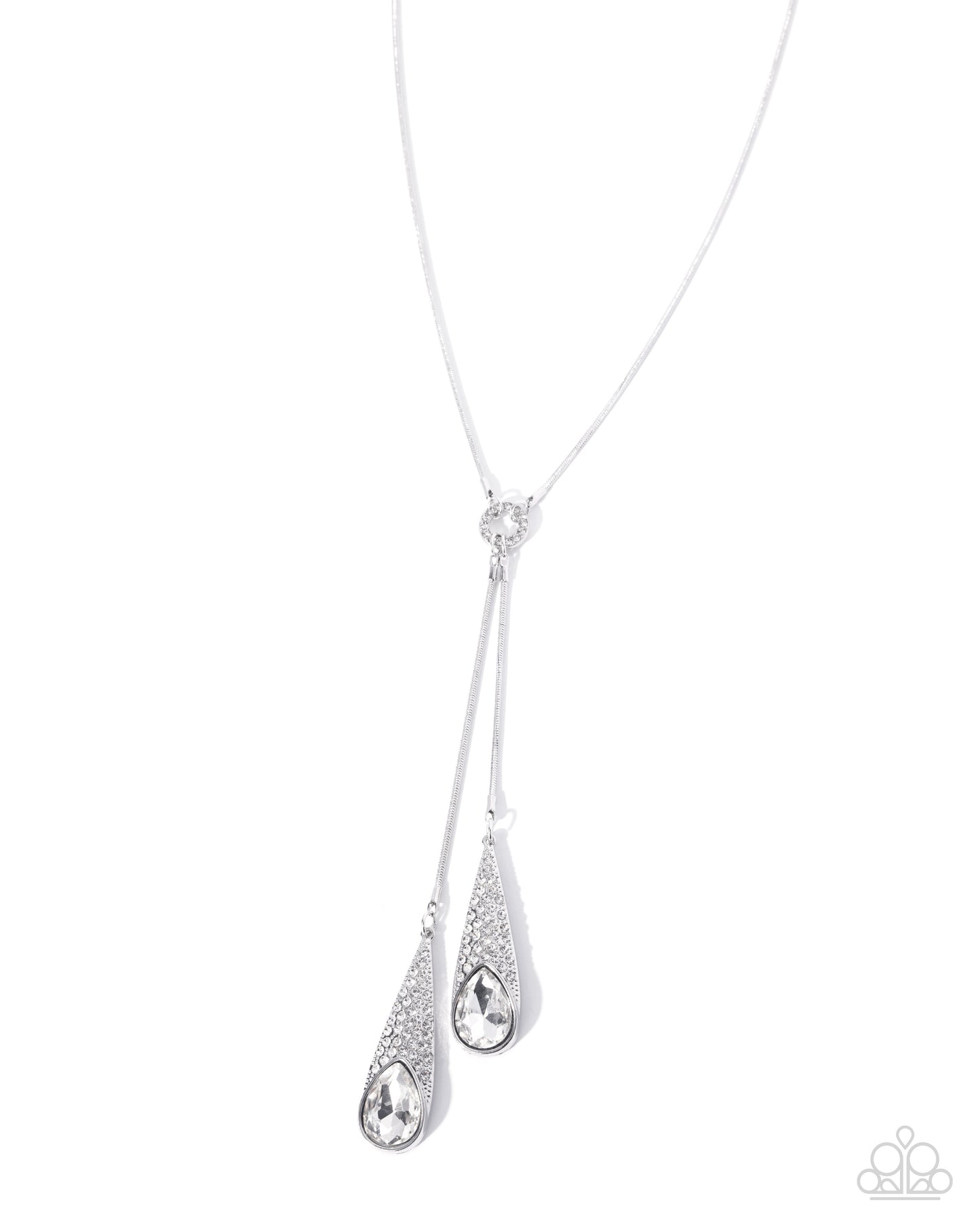 Paparazzi Sparkly Sway - White Rhinestone & Gem Silver Fringe Style Necklace N2561