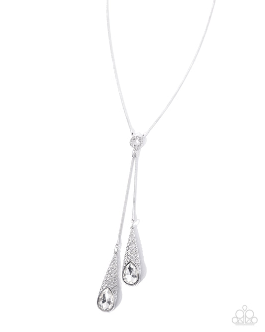 Paparazzi Sparkly Sway - White Rhinestone & Gem Silver Fringe Style Necklace N2561