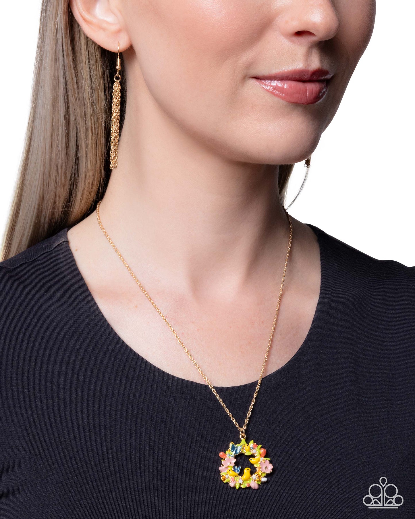 Paparazzi Easter Morning - Multicolored Yellow Chicks, Butterfly's, Pink Flower Easter Necklace N3944