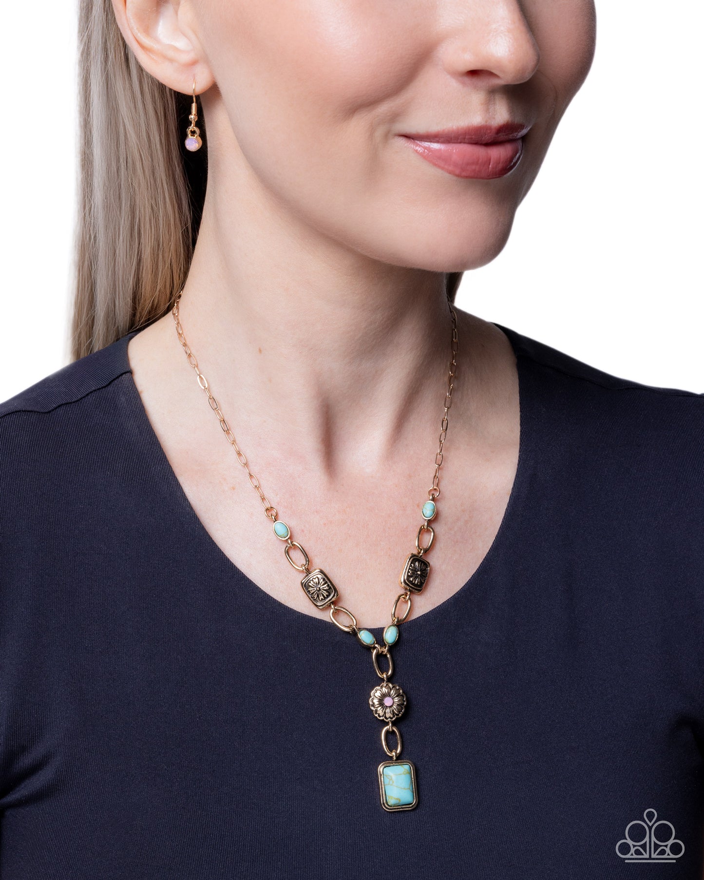 Paparazzi Rustic Relaxation - Gold - Antiqued Gold & Turquoise Stone Santa Fe Necklace N0559