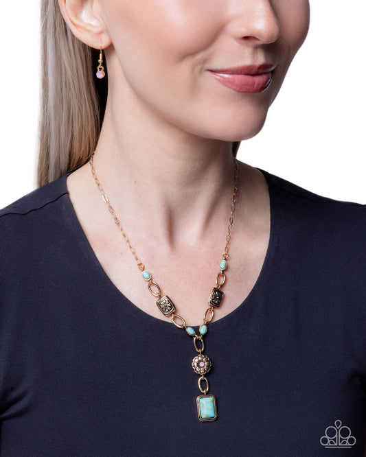 Paparazzi Rustic Relaxation - Gold - Antiqued Gold & Turquoise Stone Santa Fe Necklace N0559
