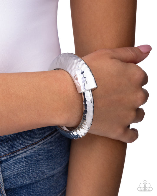 Paparazzi Stately Sass - Silver Hammered Hinge Bracelet B2495