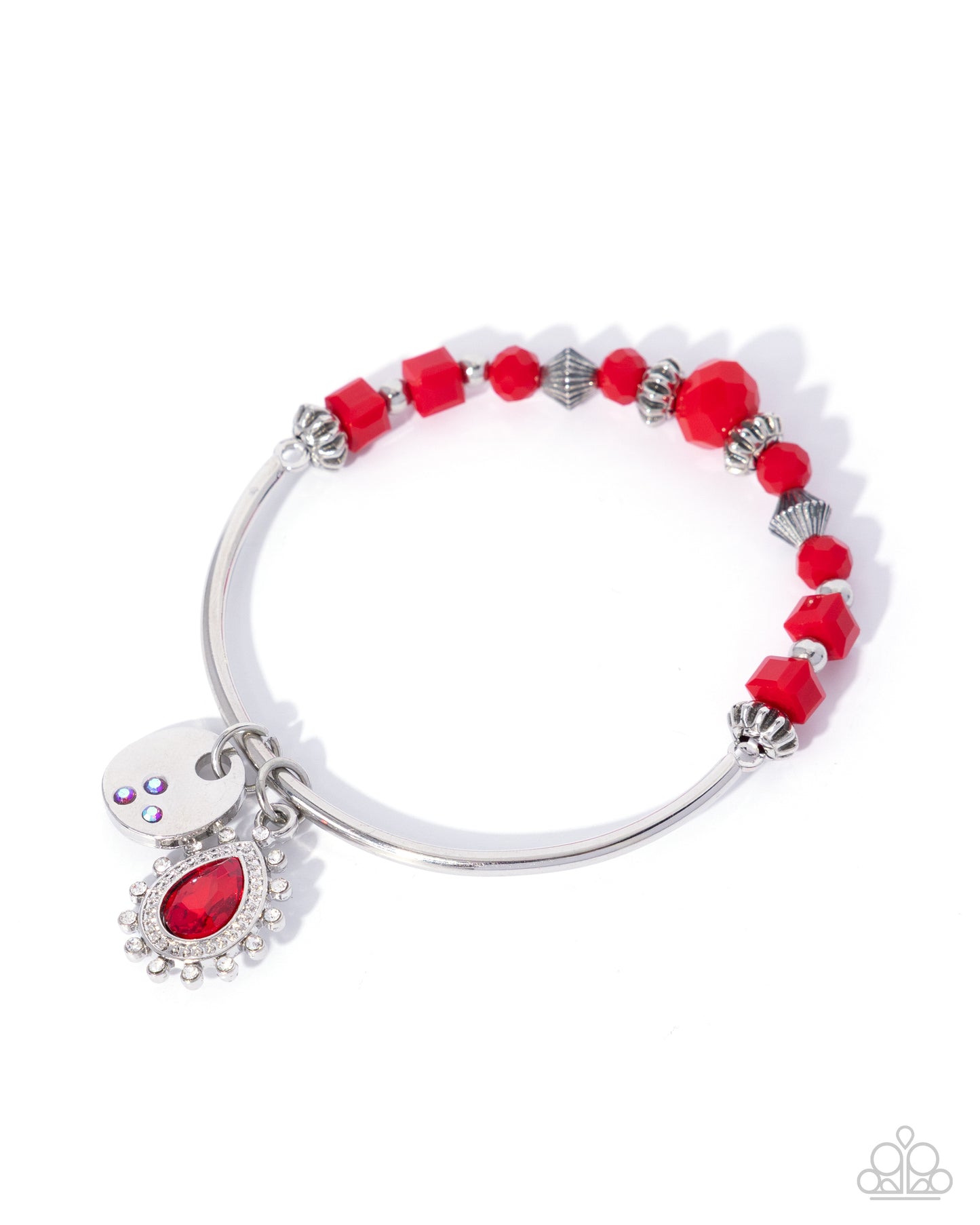 Paparazzi Admirable Accomplishment - Red fiery & Silver Bead Stretch Bracelet B2717