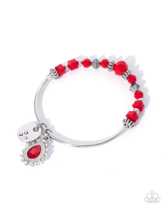 Paparazzi Admirable Accomplishment - Red fiery & Silver Bead Stretch Bracelet B2717