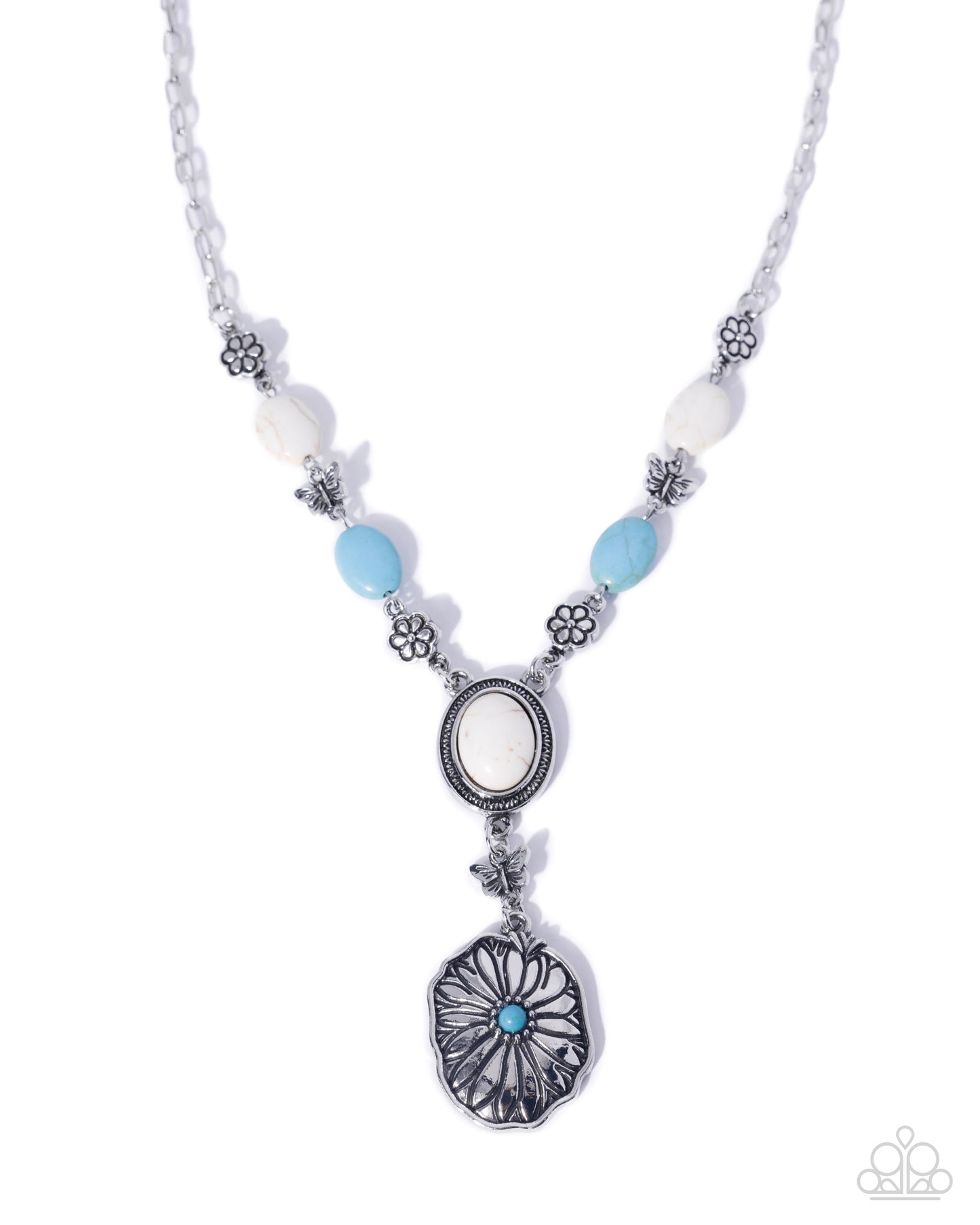 Paparazzi Creative Craze - White & Turquoise Marbled Stone Santa Fe Style Necklace