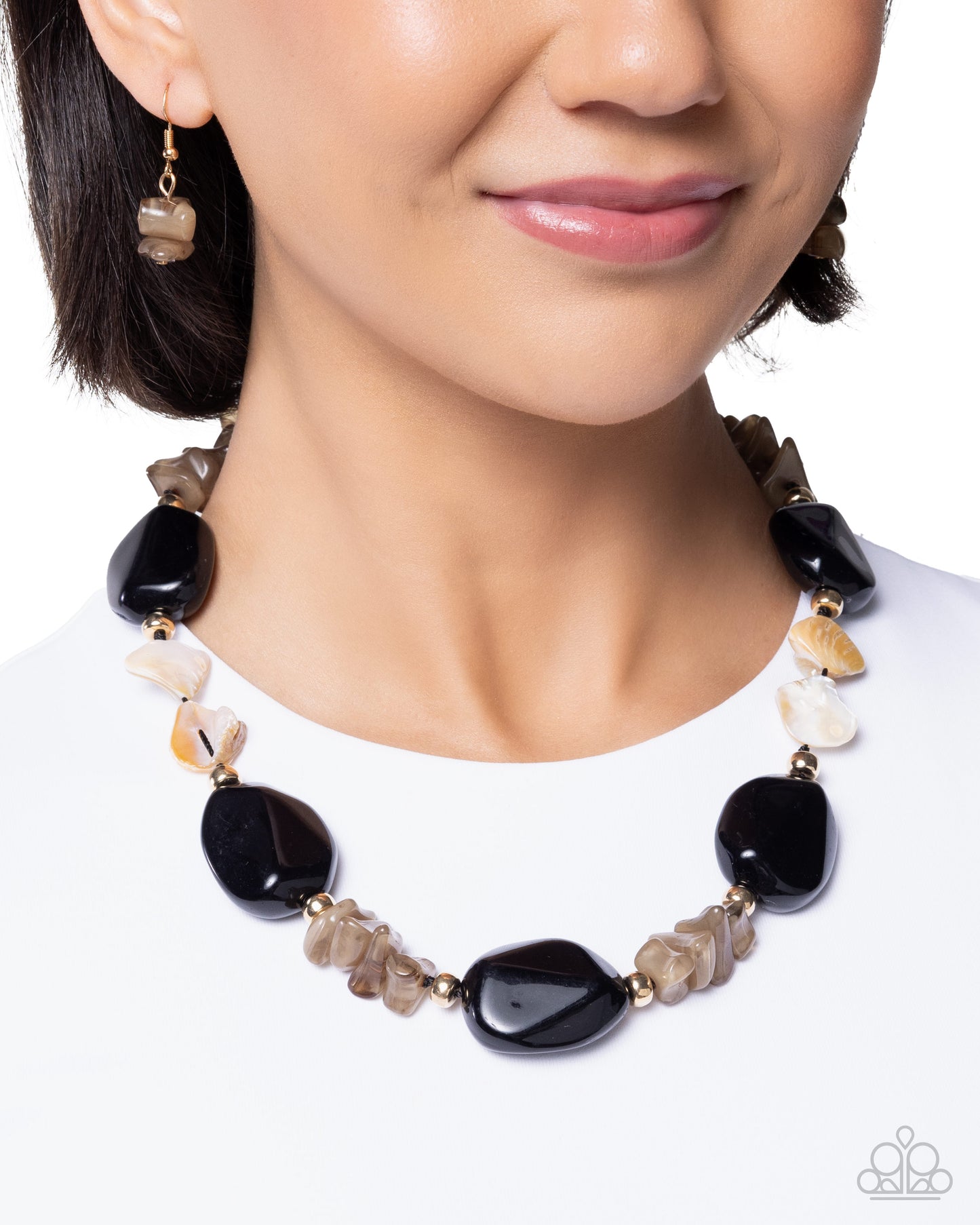 Paparazzi Coastal Cha Cha - Black, Brown Acrylic Bead & Natural Pearl Bead Necklace