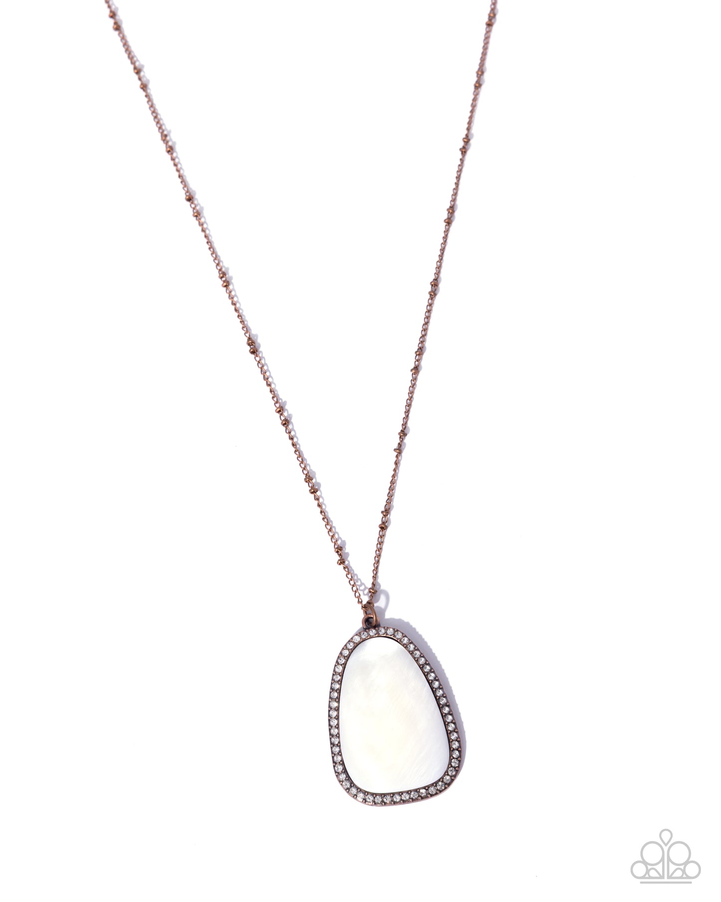 Paparazzi Fair Fringe - Copper Satellite Chain, White Shell & Rhinestone Pendant Necklace N3925