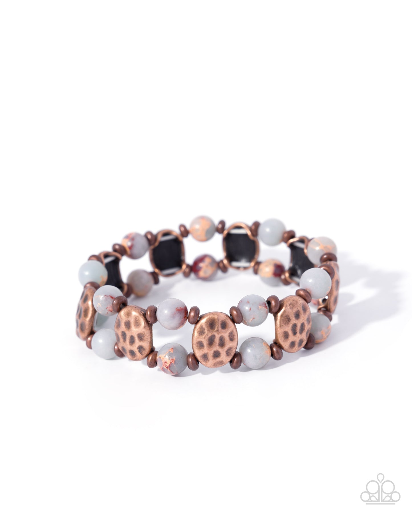 Paparazzi Santa Fe Scope - Copper Hammered Oval Disc & Gray Stone Santa Fe Style Stretch Bracelet B2611