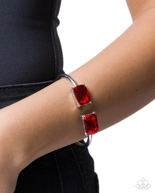 Paparazzi Immediate Icon - Red Gem Silver Hinged Bracelet B2767