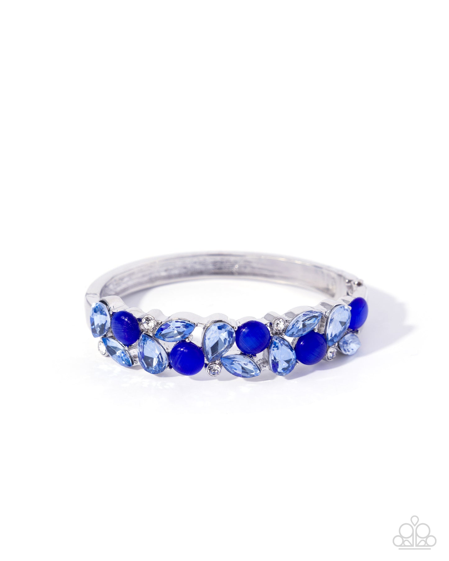 Paparazzi Exclusive Etiquette - Blue Cat's Eye, Sapphire Gem & White Rhinestone Hinged Bracelet B2706