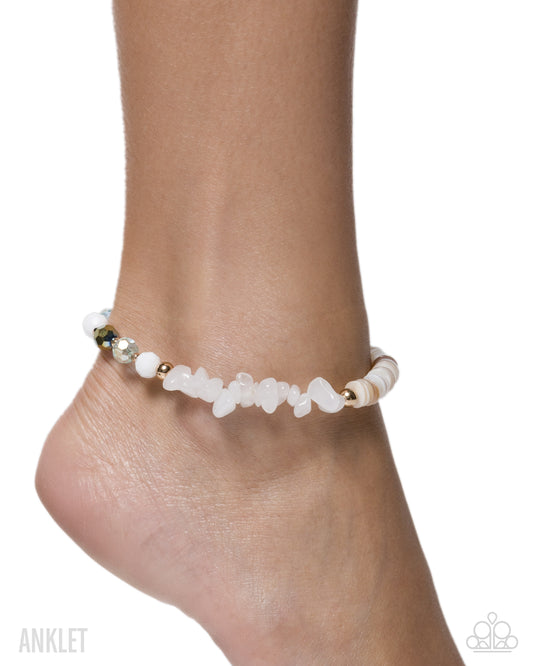 Paparazzi Serious Shells - White Shells, Stones & Oil Spill Bead Beach Style Anklet B2633