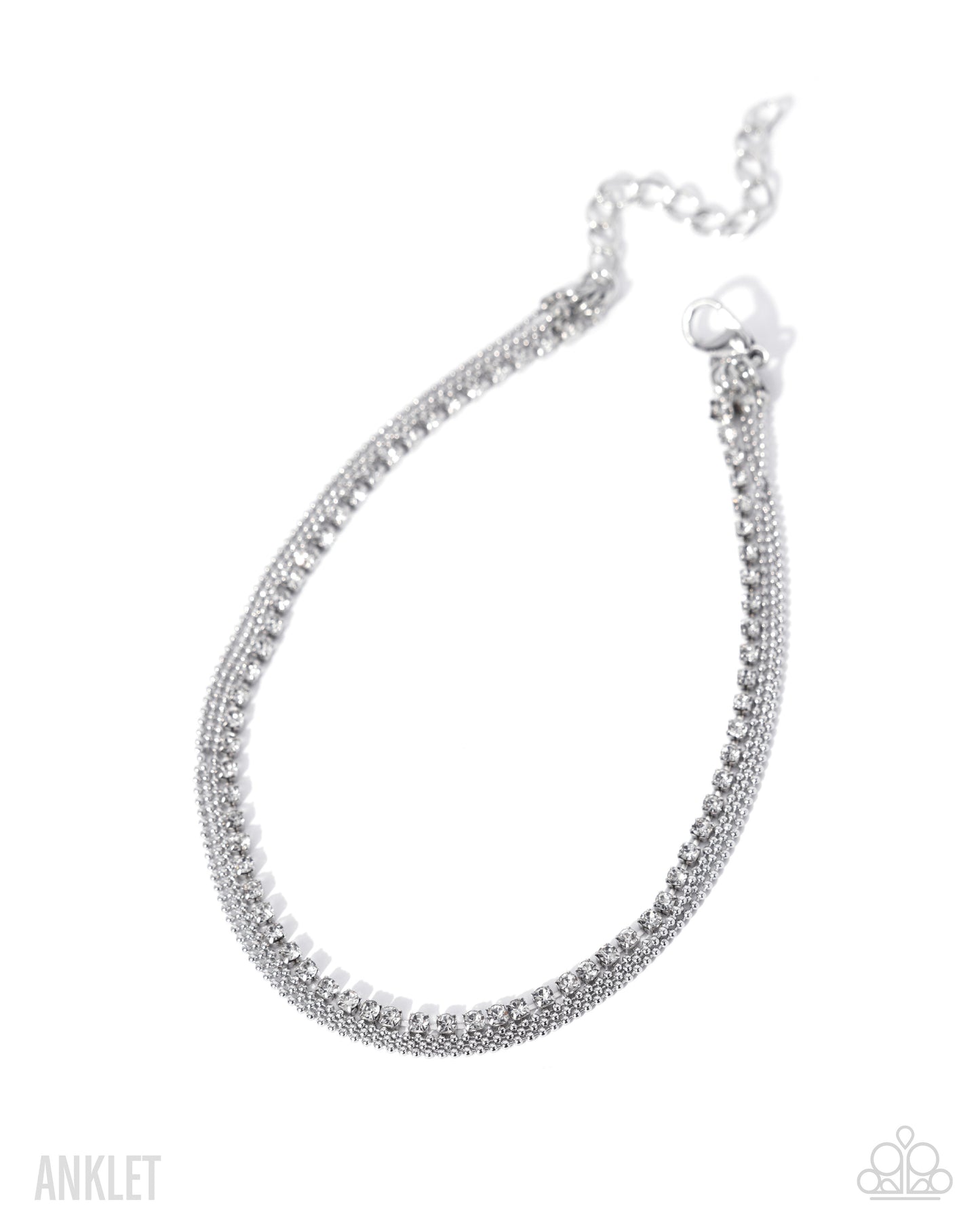 Paparazzi Building My Style - White Rhinestone Silver Ball Chain Layered Anklet B2750