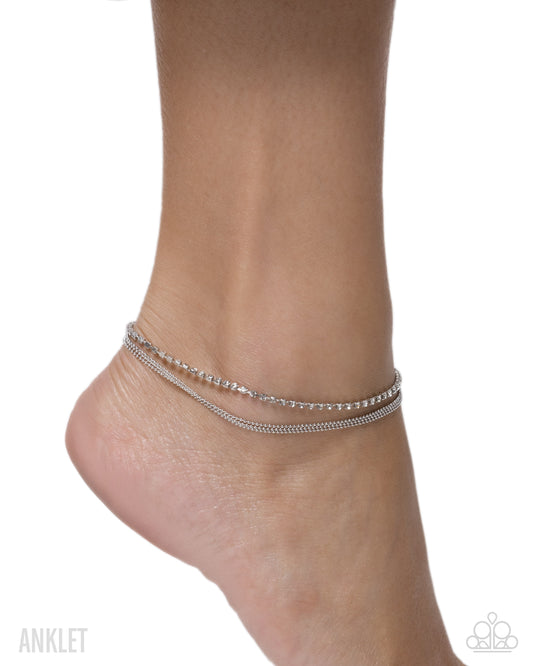 Paparazzi Building My Style - White Rhinestone Silver Ball Chain Layered Anklet B2750