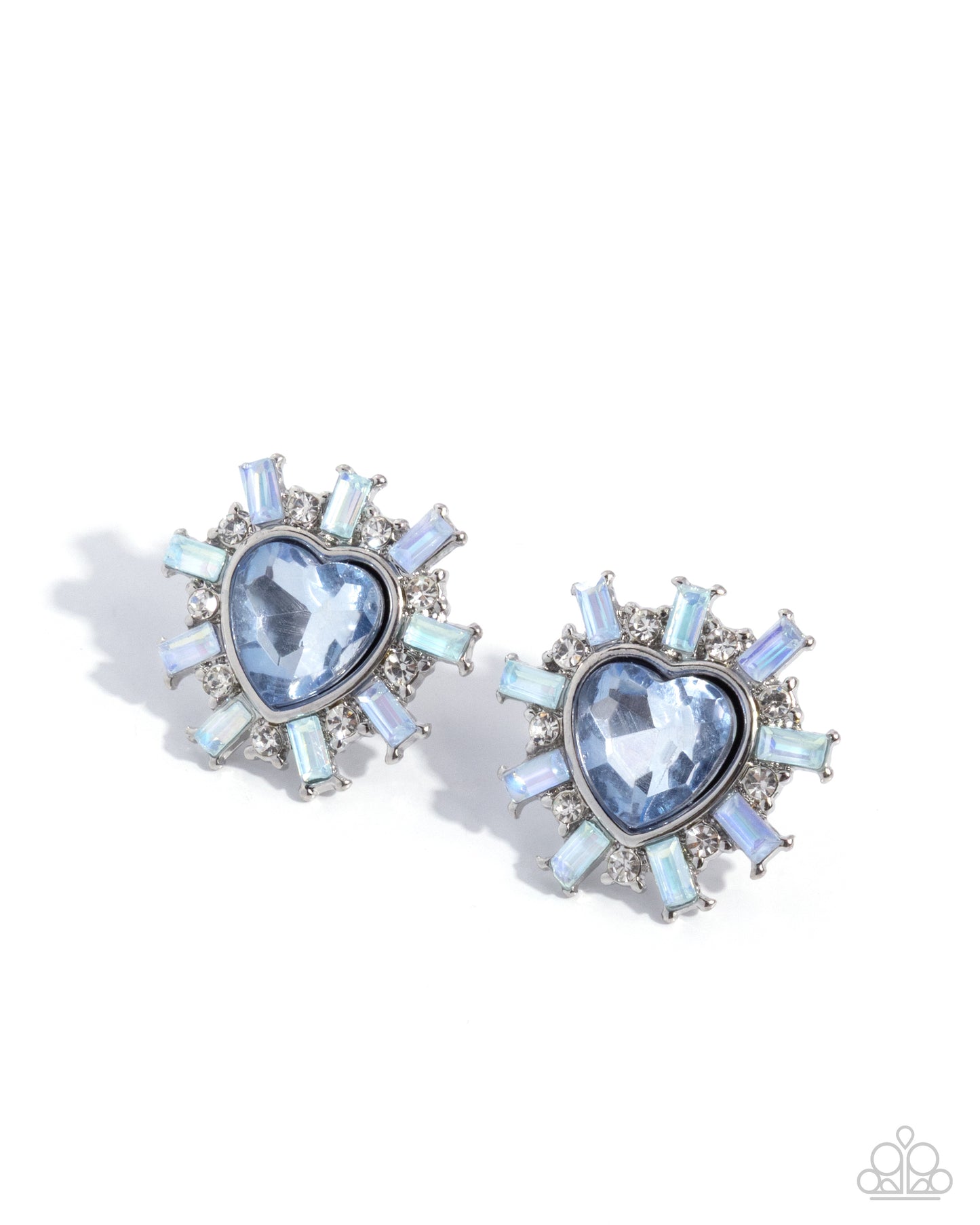 Paparazzi Flirty Feature - Blue Heart Gem White Rhinestone Post Earring E3394