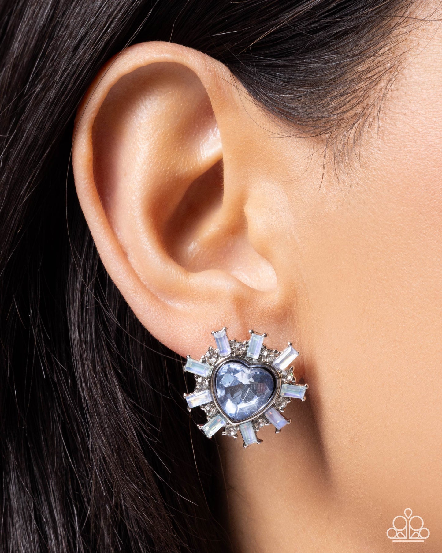 Paparazzi Flirty Feature - Blue Heart Gem White Rhinestone Post Earring E3394