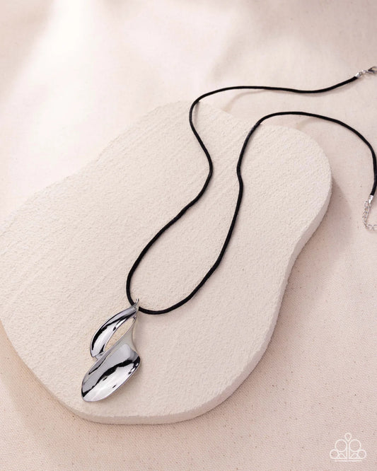 Paparazzi Impressive Individual - Silver Twisted Pendant Black Cord Necklace Empower Me Pink 2026 EMP Exclusives N3986