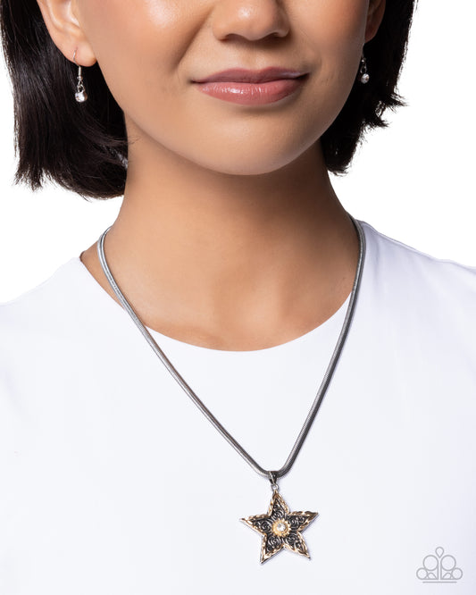 Paparazzi Stellar Simplicity - Silver Star Gold Sun Necklace N4028