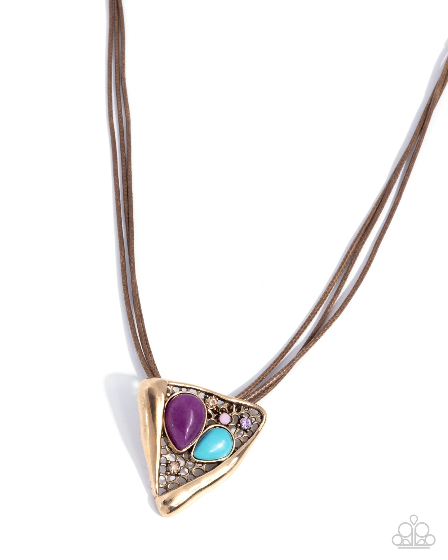 Paparazzi Runaway Rusticity - Purple, Blue Turquoise, Mixed Rhinestone & Stone Antiqued Gold Brown Corded Santa Fe Style Necklace N3966