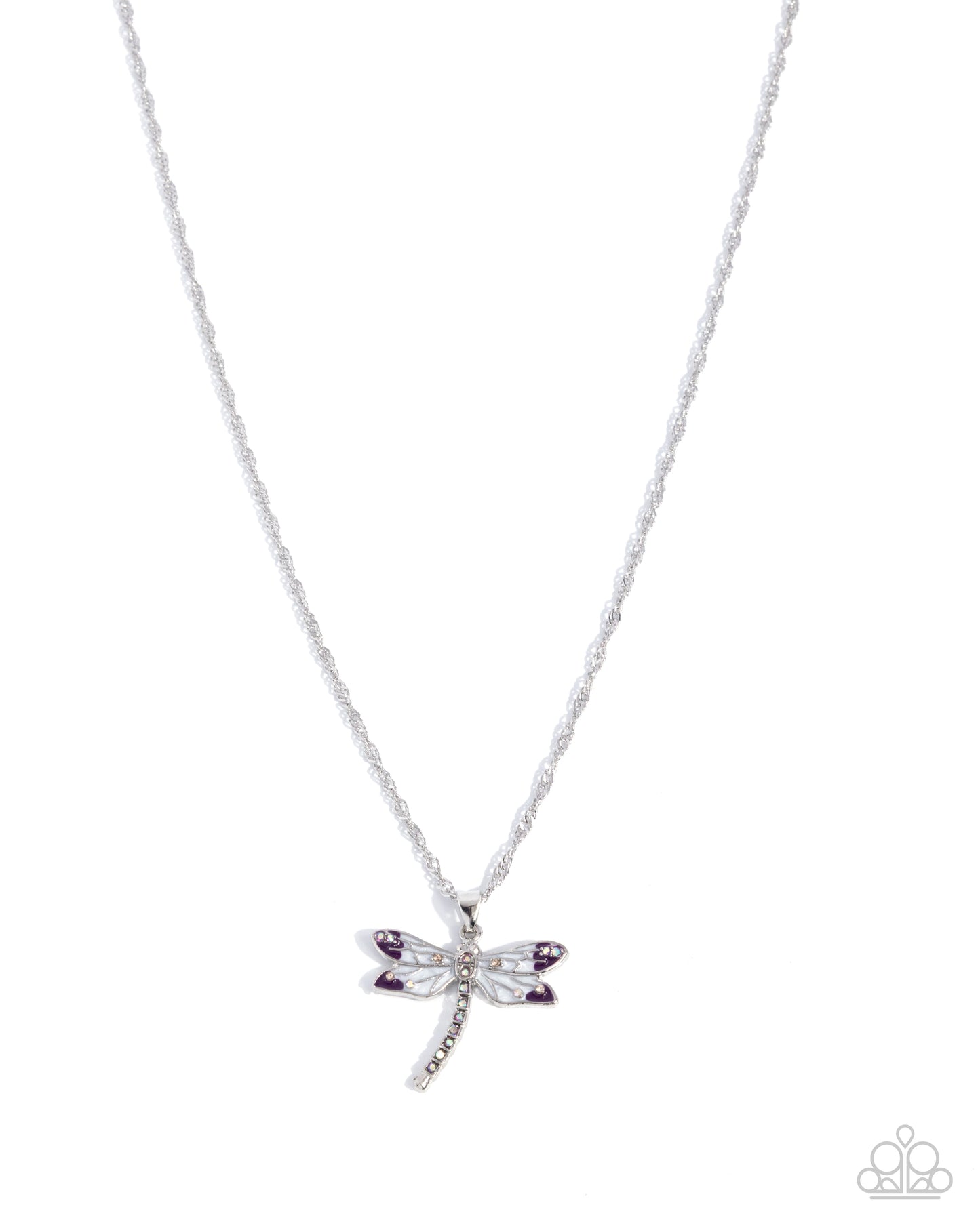 Paparazzi Dragonfly Debut - Purple Damson Painted, Multicolored & Iridescent Rhinestone Dragonfly Necklace N4037