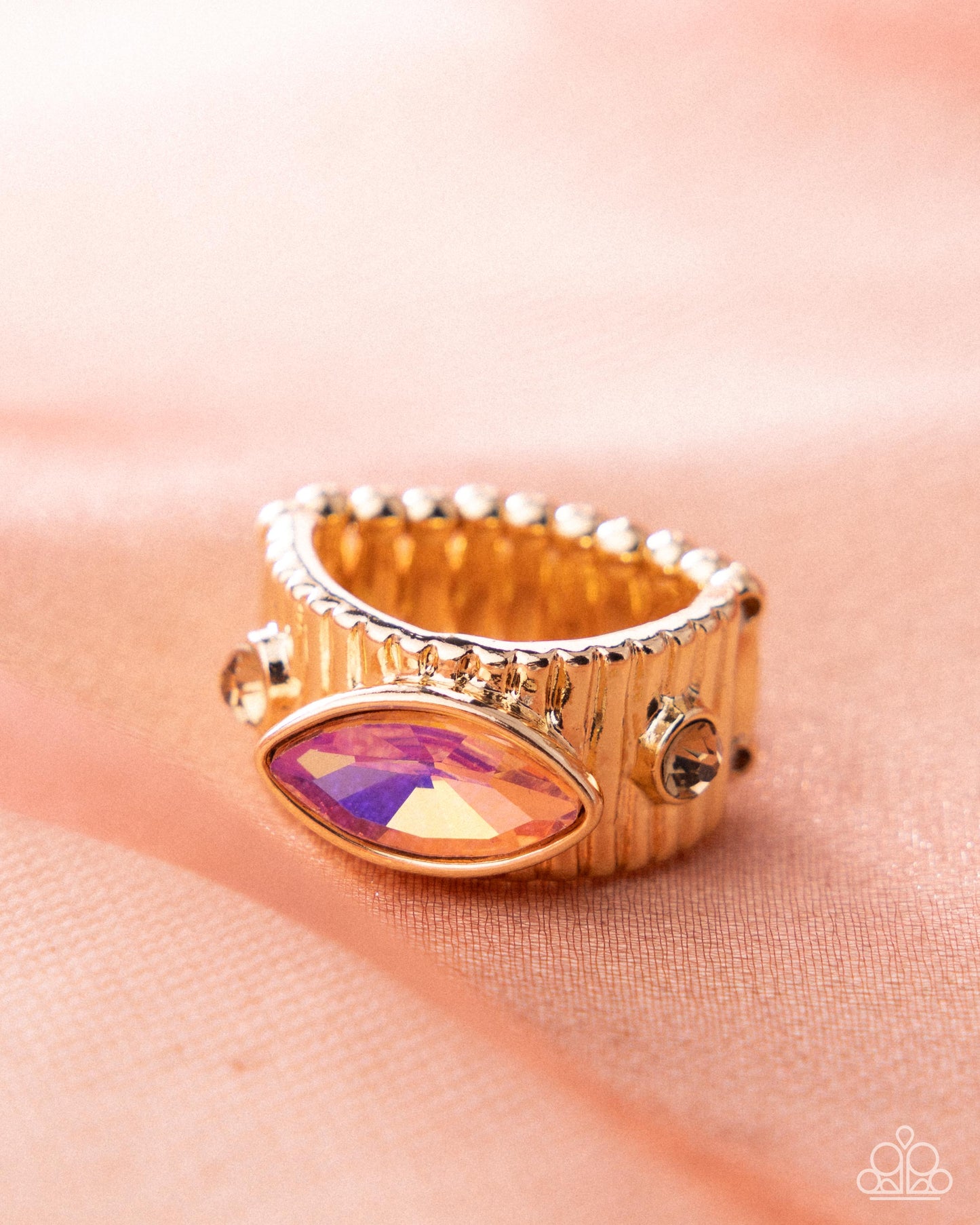 Paparazzi Modern Marquise - Orange UV Shimmery Gem Gold Ring R1376