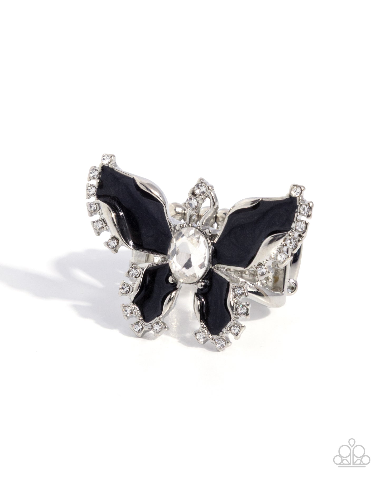 Paparazzi Bewitching Butterfly - Black Pearl Painted & White Rhinestone Butterfly Ring R1349