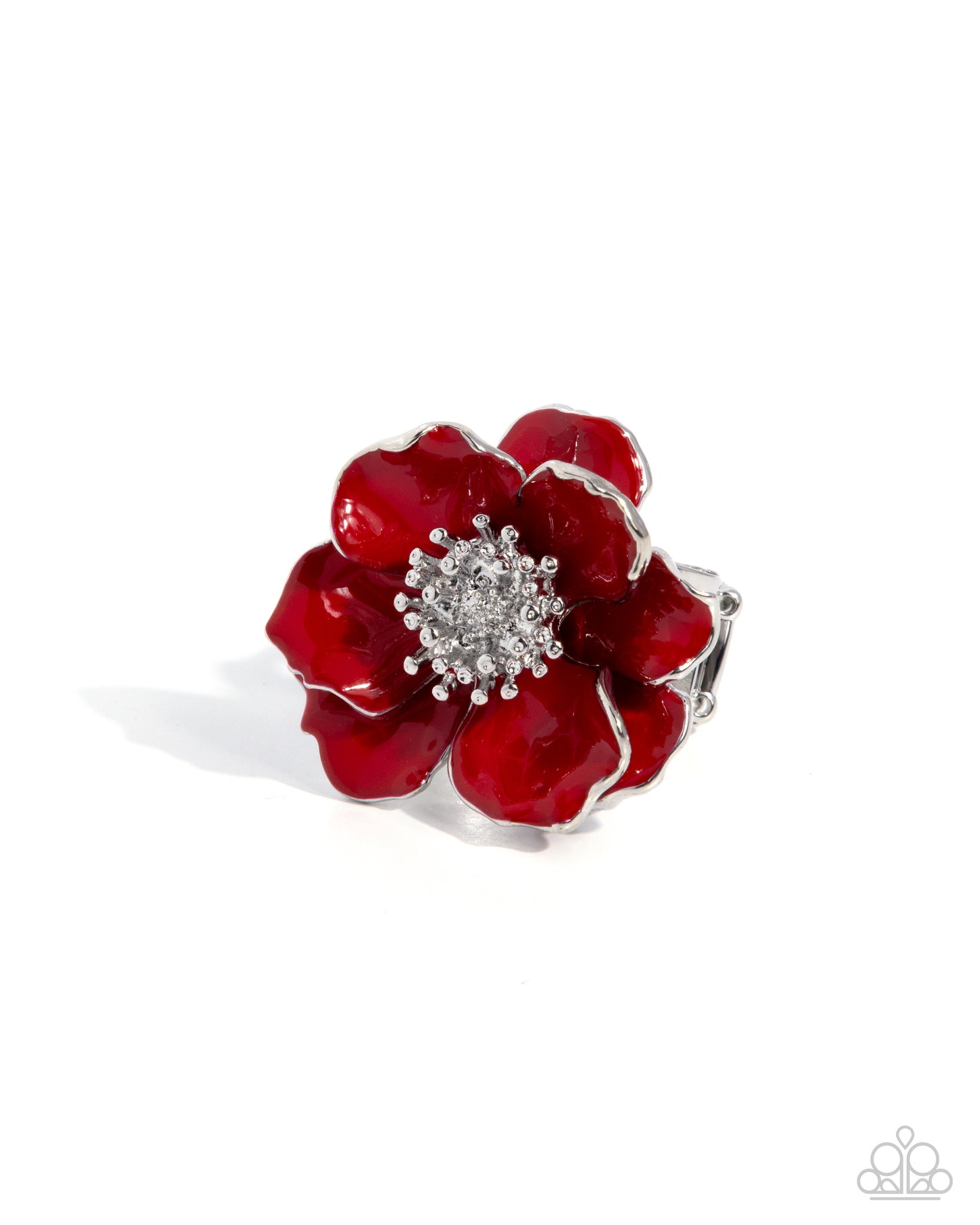 Paparazzi Poppy Power - Red Poppy Painted Silver Flower Ring R1363
