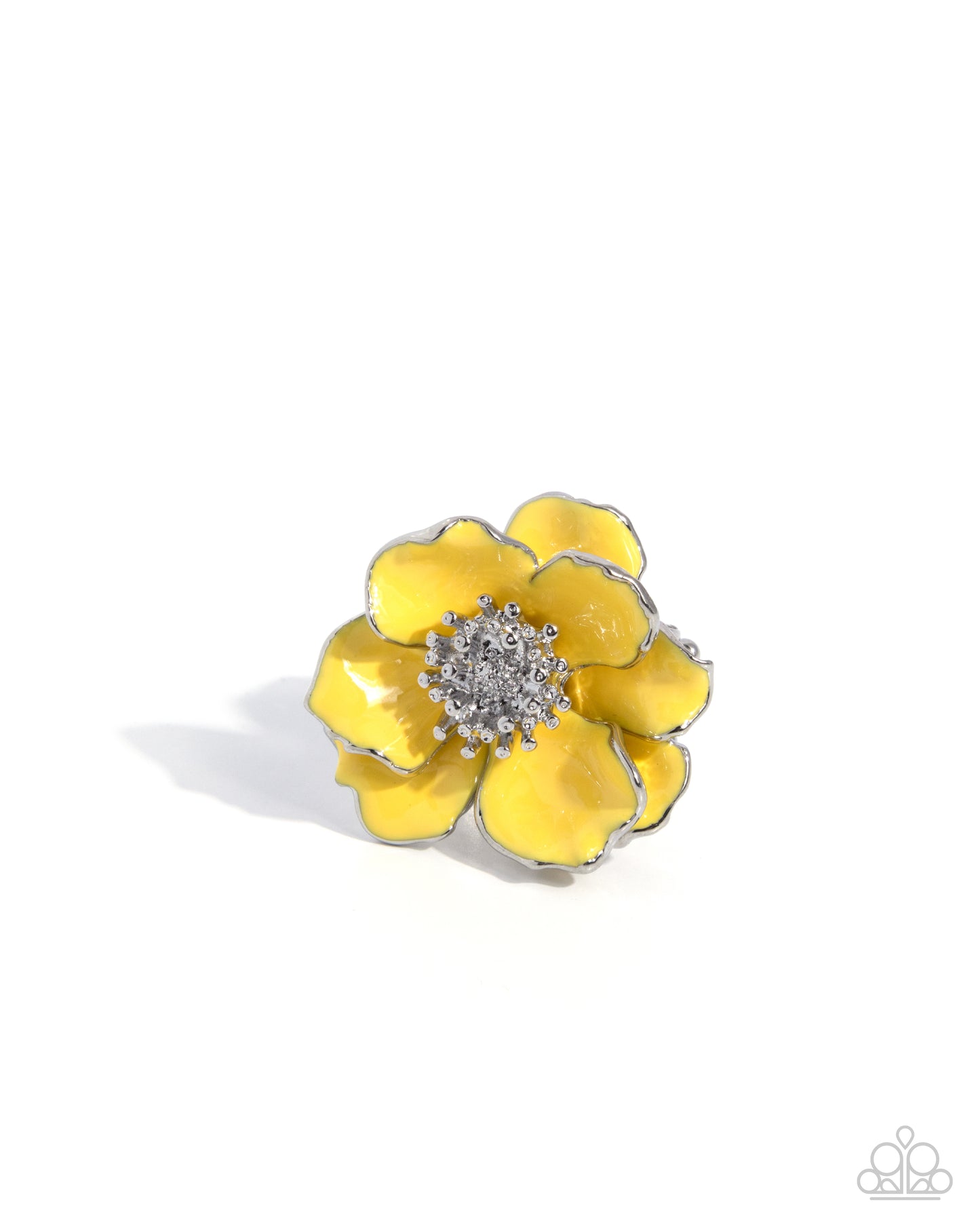 Paparazzi Poppy Power - Yellow Painted Silver Flower Ring R1358